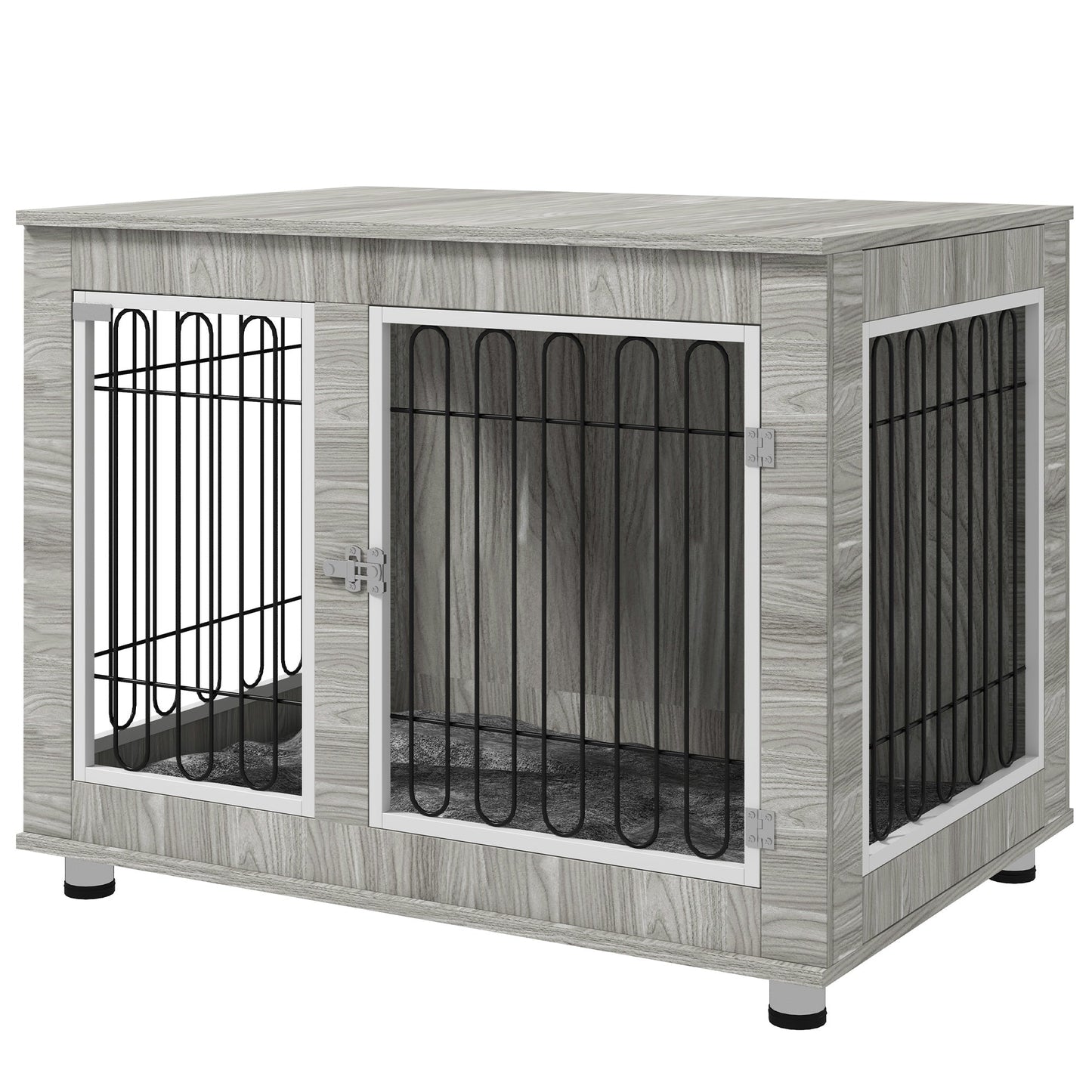 Dog Crate Furniture, Side End Table, Indoor Dog Kennel with Soft Washable Cushion, Wire Mesh, Large Top, for Large Dogs, 106 x 74 x 81.5, Grey