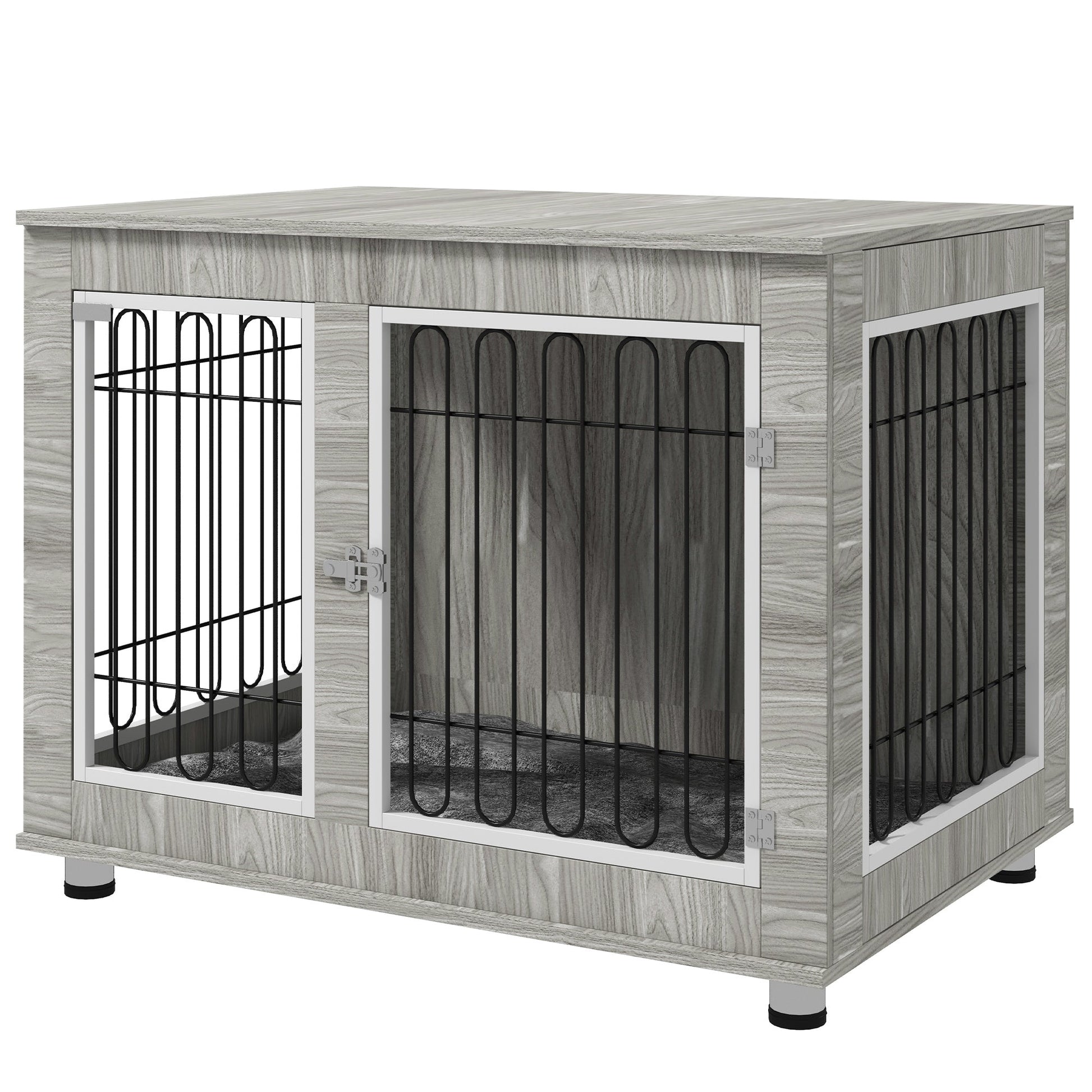 Dog Crate Furniture, Side End Table, Indoor Dog Kennel with Soft Washable Cushion, Wire Mesh, Large Top, for Large Dogs, 106 x 74 x 81.5, Grey
