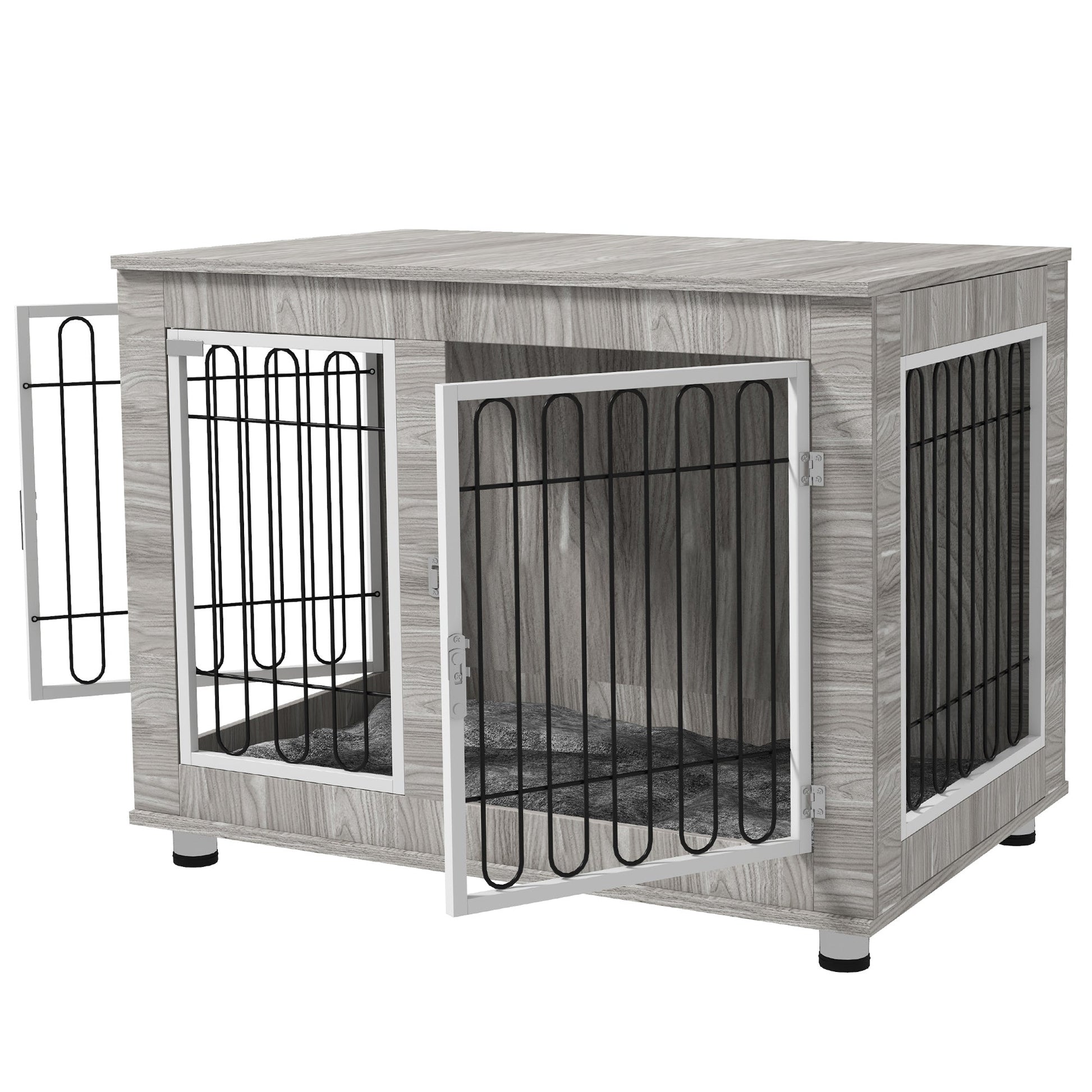 Dog Crate Furniture, Side End Table, Indoor Dog Kennel with Soft Washable Cushion, Wire Mesh, Large Top, for Large Dogs, 106 x 74 x 81.5, Grey