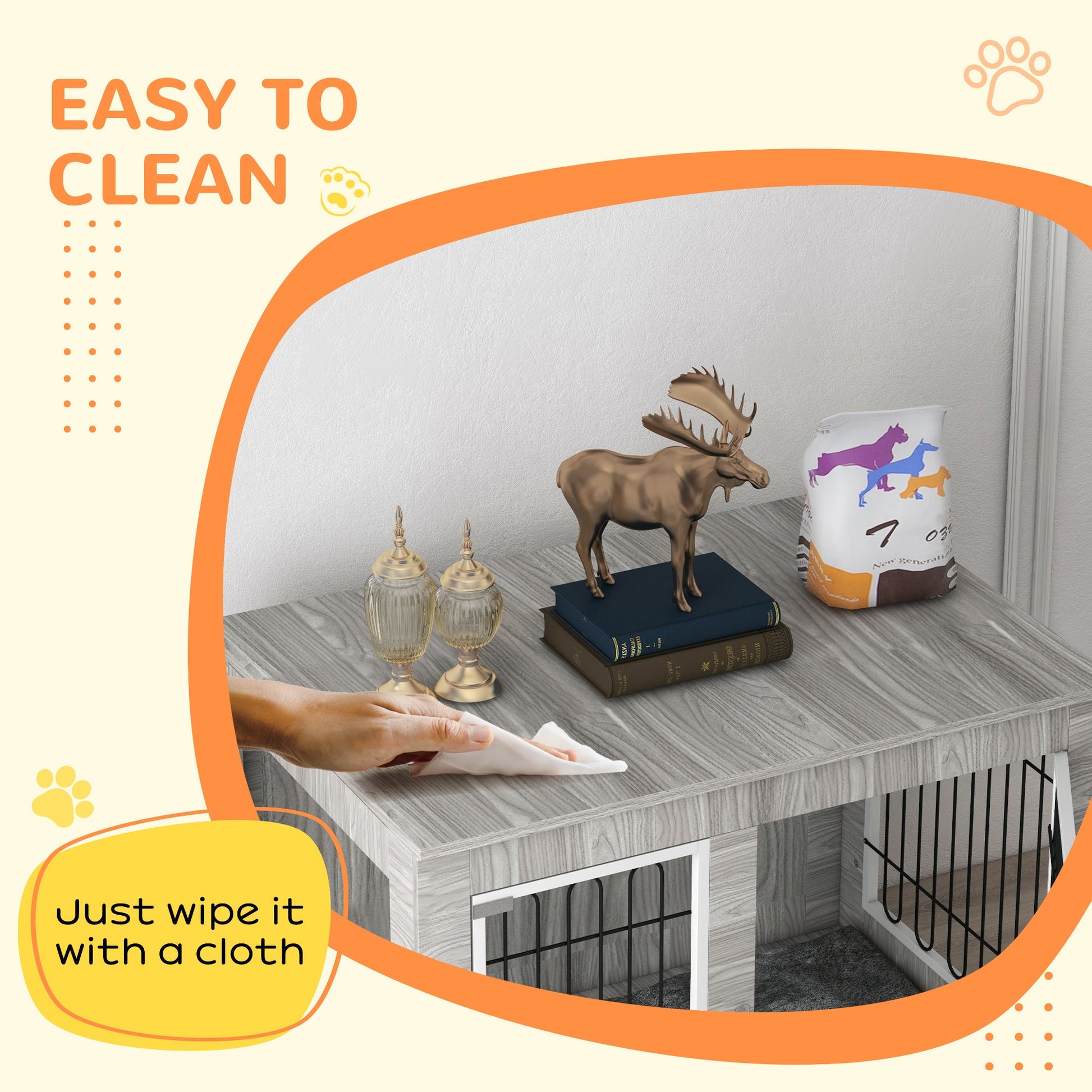 Dog Crate Furniture, Side End Table, Indoor Dog Kennel with Soft Washable Cushion, Wire Mesh, Large Top, for Large Dogs, 106 x 74 x 81.5, Grey