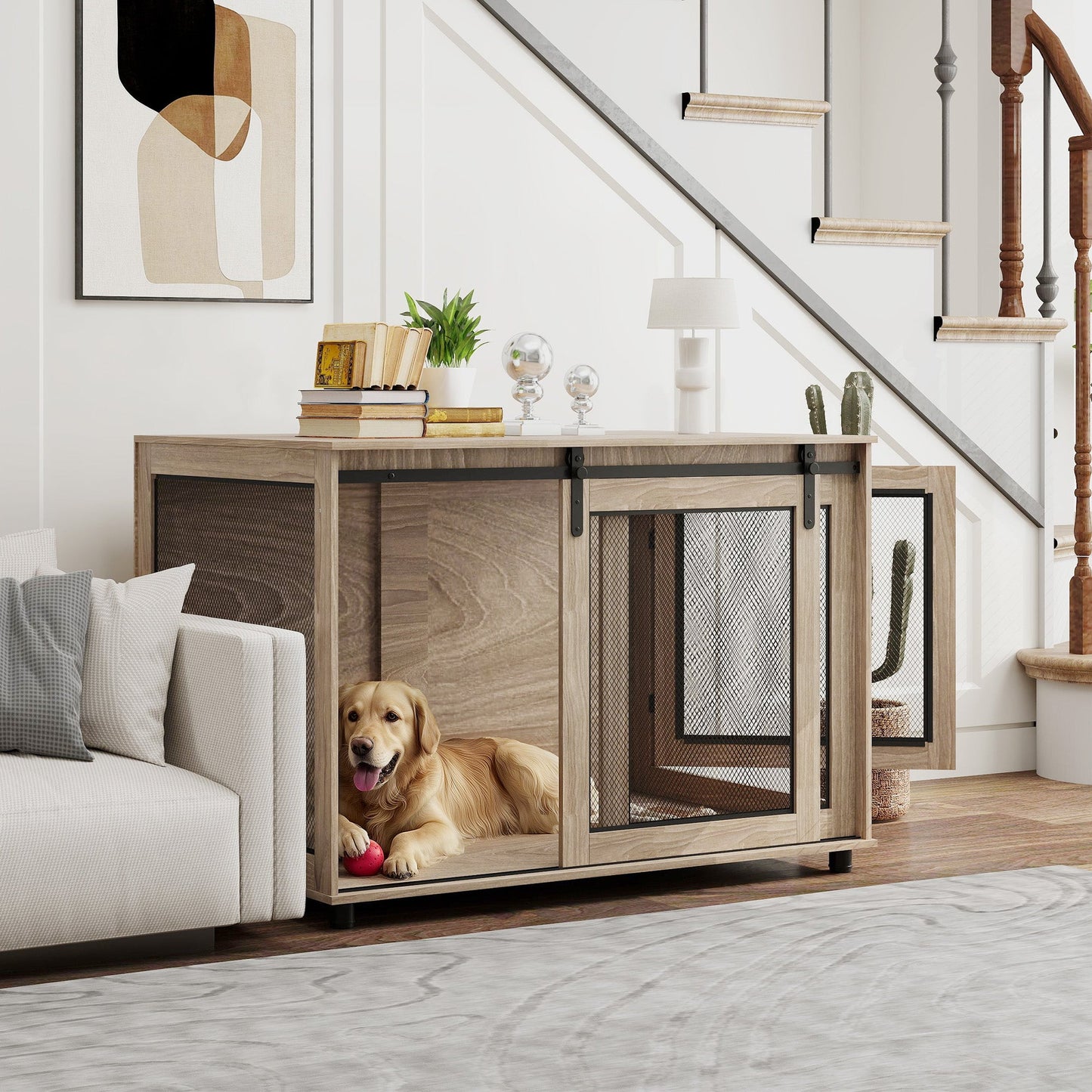 Dog Crate Furniture, Dog Cage End Table with Sliding Door, Pet Kennel for Extra Large Breeds, 118 x 75.5 x 82cm, Walnut Brown