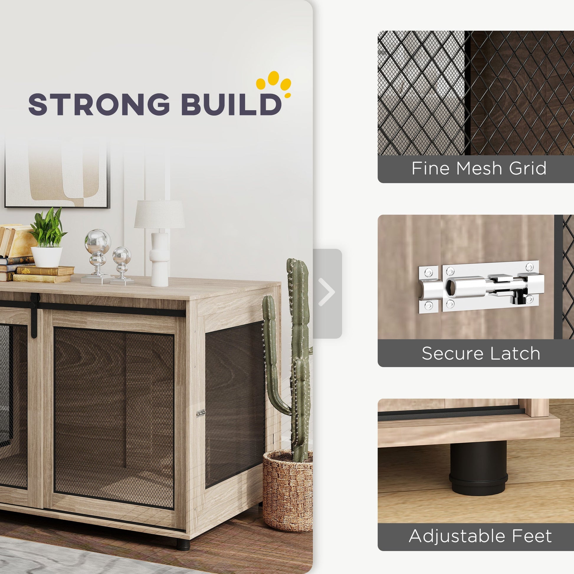 Dog Crate Furniture, Dog Cage End Table with Sliding Door, Pet Kennel for Extra Large Breeds, 118 x 75.5 x 82cm, Walnut Brown