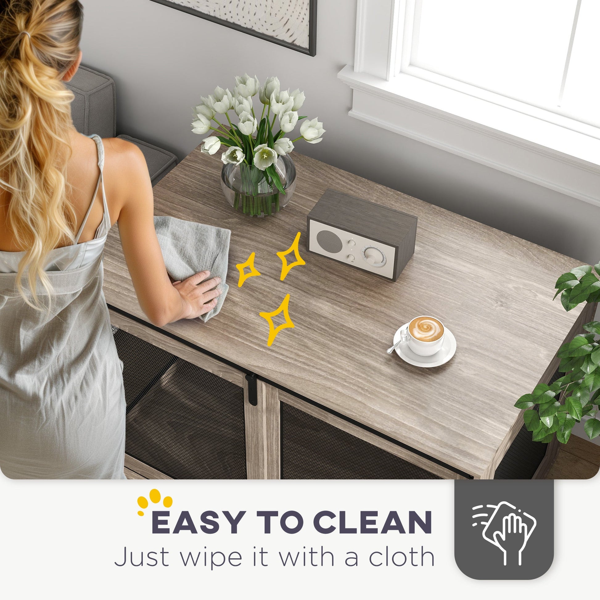 Dog Crate Furniture, Dog Cage End Table with Sliding Door, Pet Kennel for Extra Large Breeds, 118 x 75.5 x 82cm, Walnut Brown