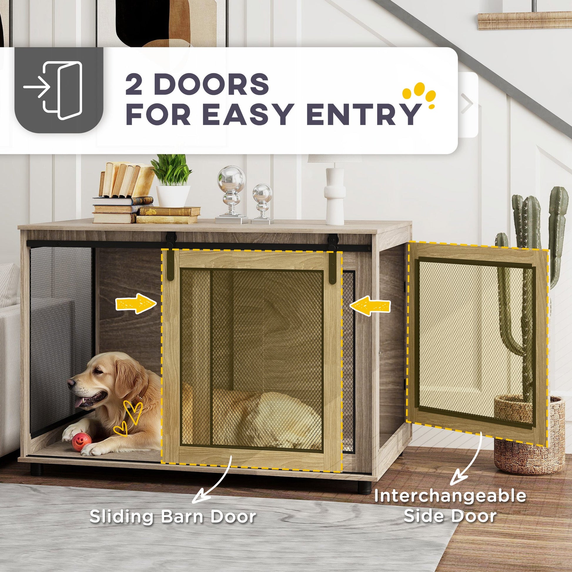 Dog Crate Furniture, Dog Cage End Table with Sliding Door, Pet Kennel for Extra Large Breeds, 118 x 75.5 x 82cm, Walnut Brown