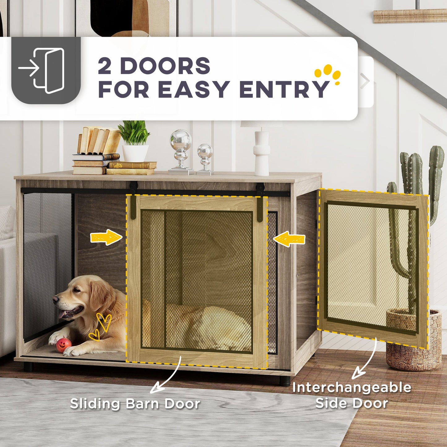 Dog Crate Furniture, Dog Cage End Table with Sliding Door, Pet Kennel for Extra Large Breeds, 118 x 75.5 x 82cm, Walnut Brown