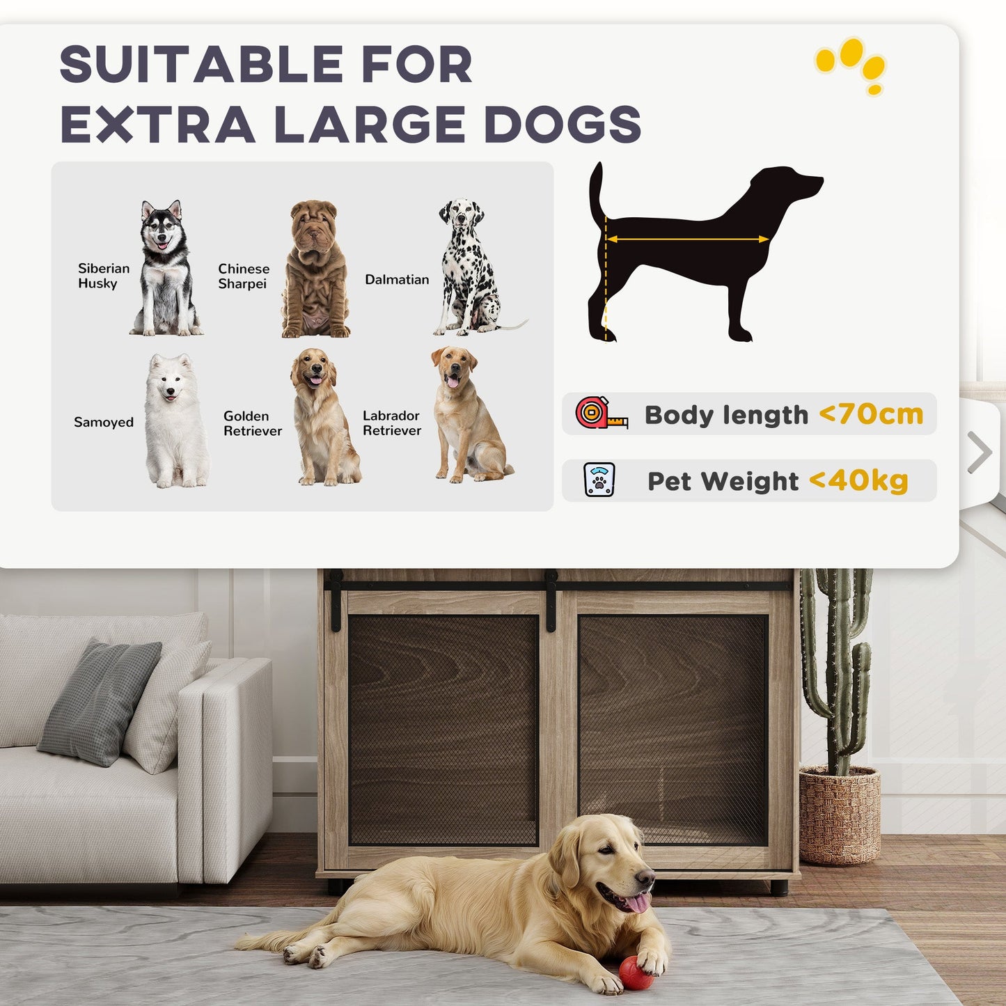 Dog Crate Furniture, Dog Cage End Table with Sliding Door, Pet Kennel for Extra Large Breeds, 118 x 75.5 x 82cm, Walnut Brown