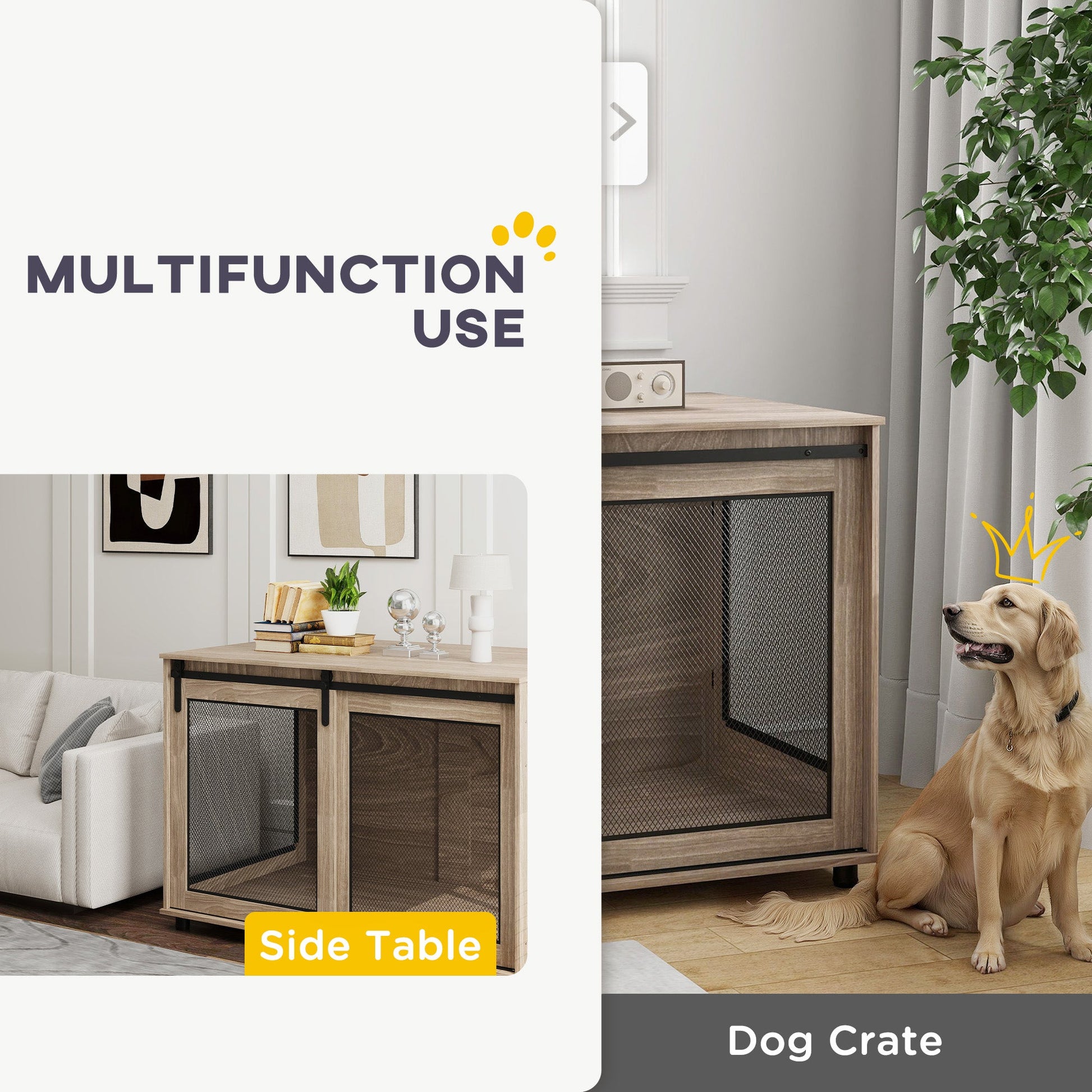Dog Crate Furniture, Dog Cage End Table with Sliding Door, Pet Kennel for Extra Large Breeds, 118 x 75.5 x 82cm, Walnut Brown