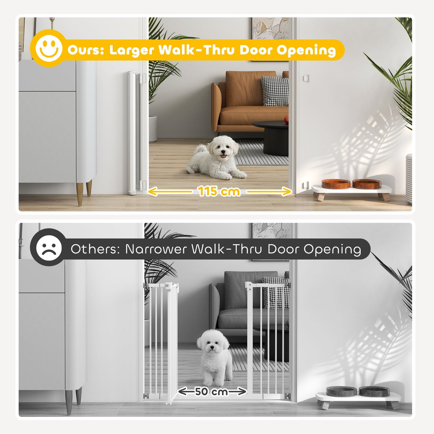 Retractable Stair Gate for Dogs, Pet Mesh Safety Gate, 82.5cm Tall, Extends up to 115cm for Doorways, Stairs, Hallways, Indoor Outdoor, Grey