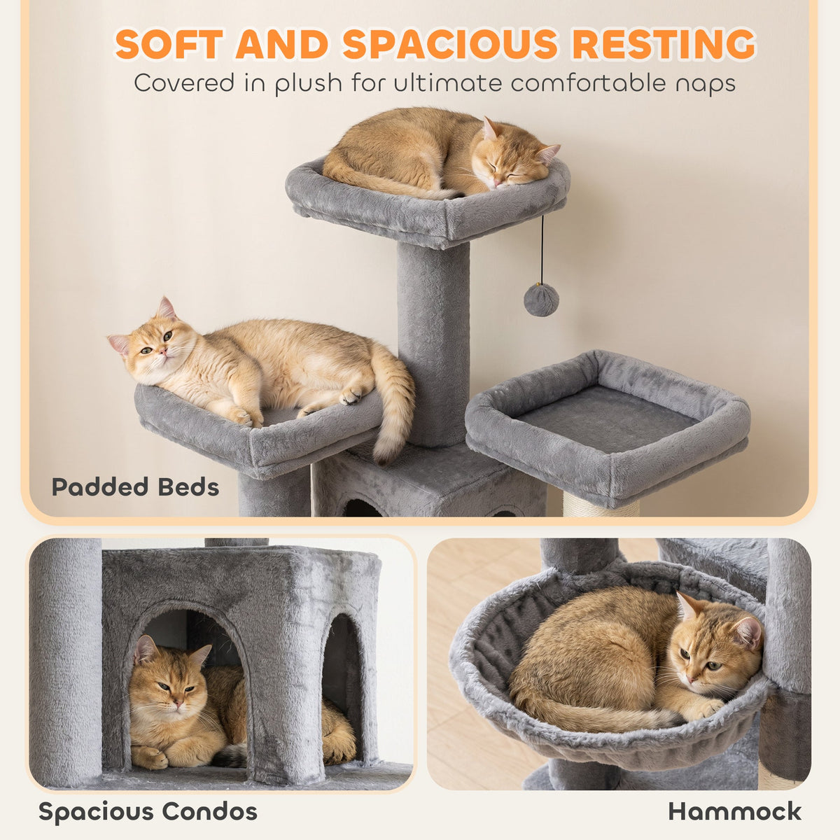 184cm Large Cat Tree for Indoor Cats, Multi-Level Tall Kitty Tower with 3 Scratching Posts, 2 Condos, 3 Padded Beds, Hammock, Ladder, for Small to Large Kittens, Dark Grey