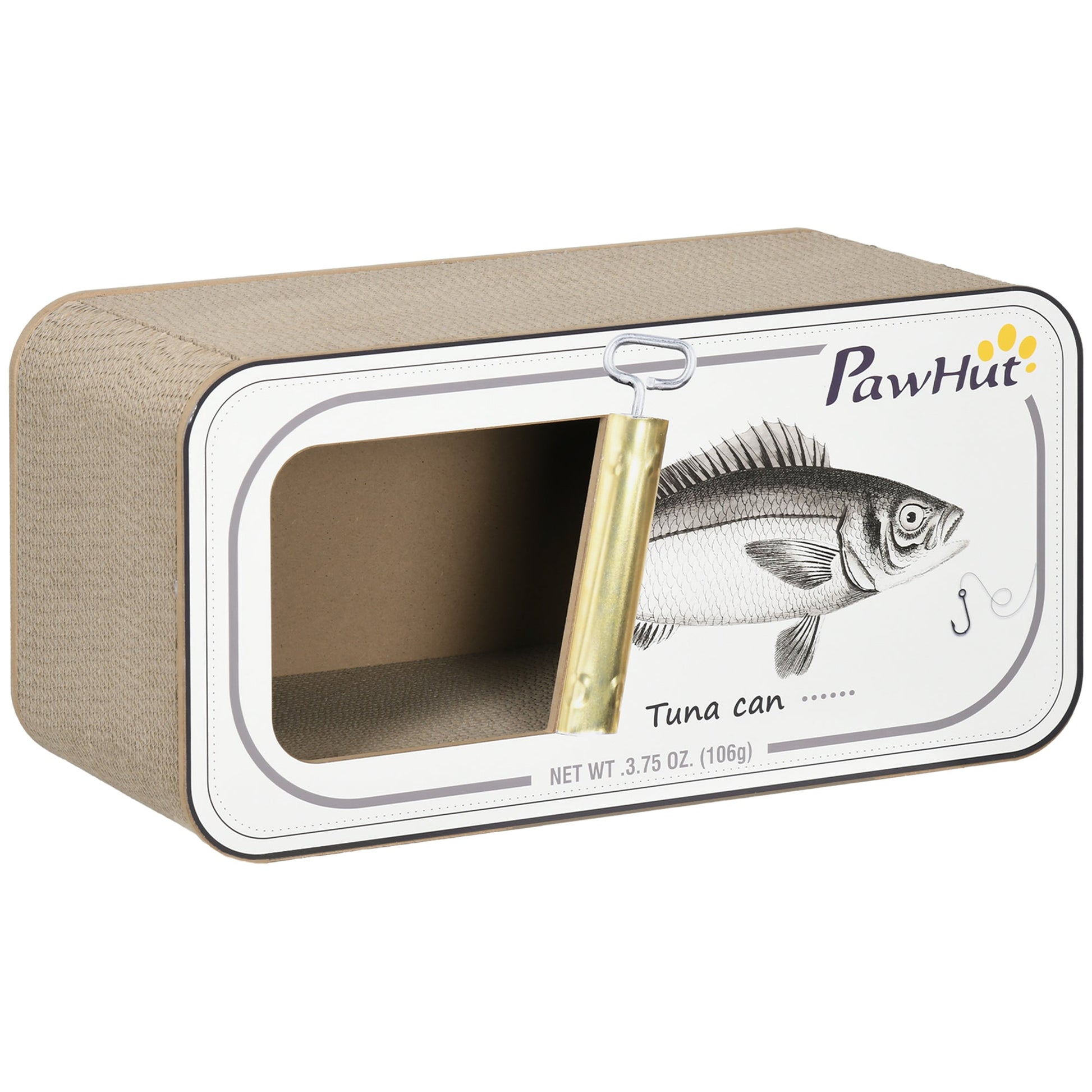 Cat Scratching Board, 2 in 1 Cat Scratcher Cardboard with Catnip, Canned Tuna Design Cat House for Indoor Kitty, Cream White