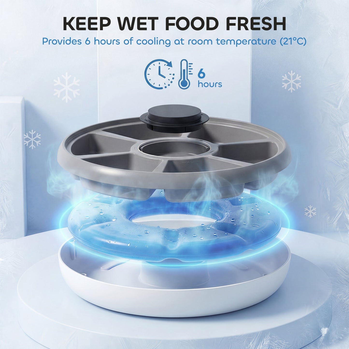 6 Meal Automatic Cat Feeder Cordless, Dry & Wet Food Cat Food Dispenser with 1 Ice Pack, Battery Powered, Programmable Timer, for Kitty Small Dogs, Easy to Clean