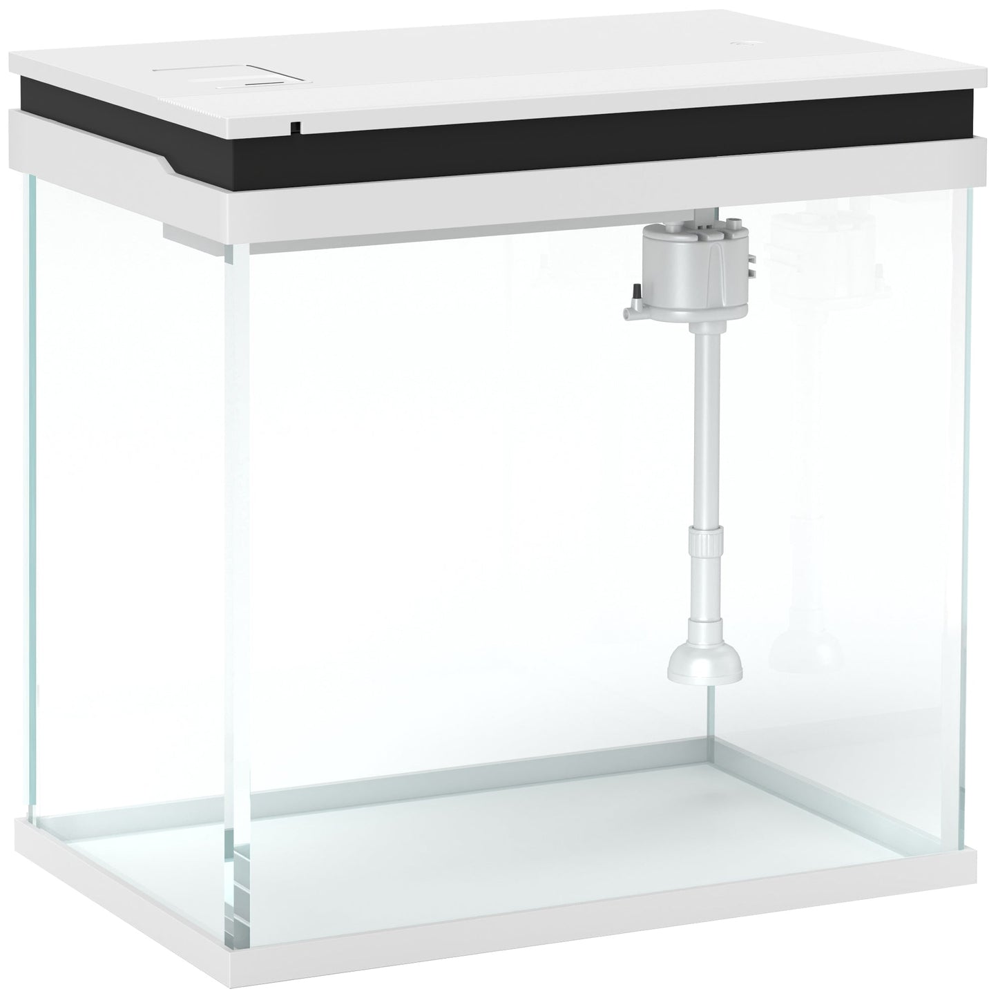 Fish Tank, 26L Glass Aquarium with Filter System, LED Lights, Water Pump, Betta Fish Tank for Goldfish, Shrimps, White