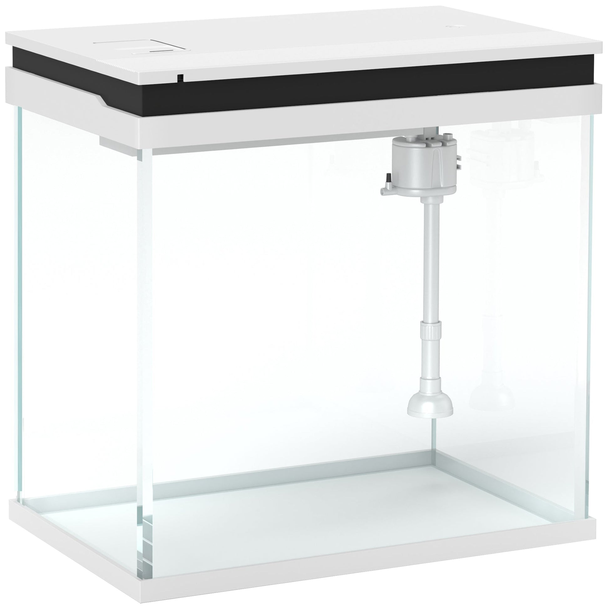 Fish Tank, 26L Glass Aquarium with Filter System, LED Lights, Water Pump, Betta Fish Tank for Goldfish, Shrimps, White