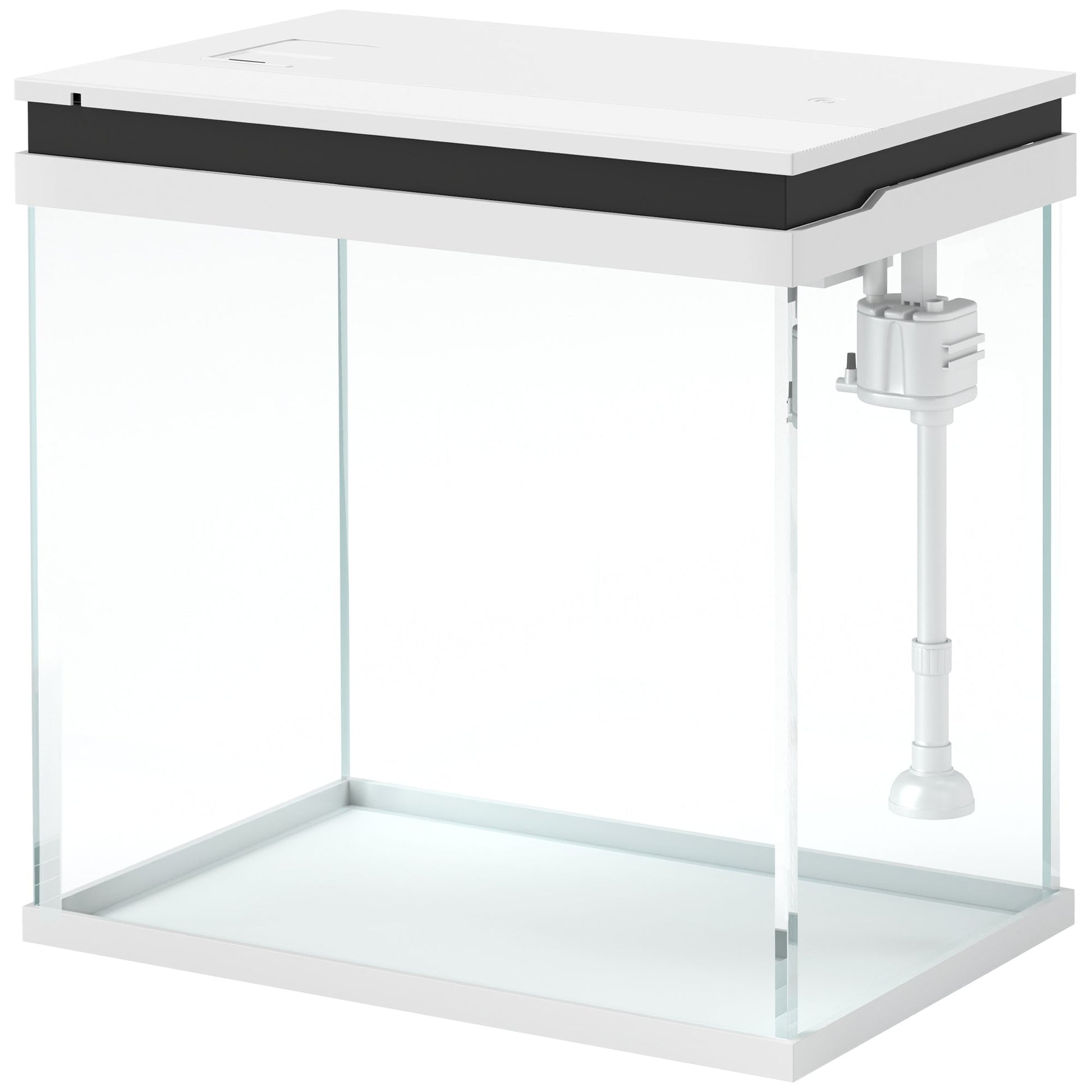 Fish Tank, 26L Glass Aquarium with Filter System, LED Lights, Water Pump, Betta Fish Tank for Goldfish, Shrimps, White