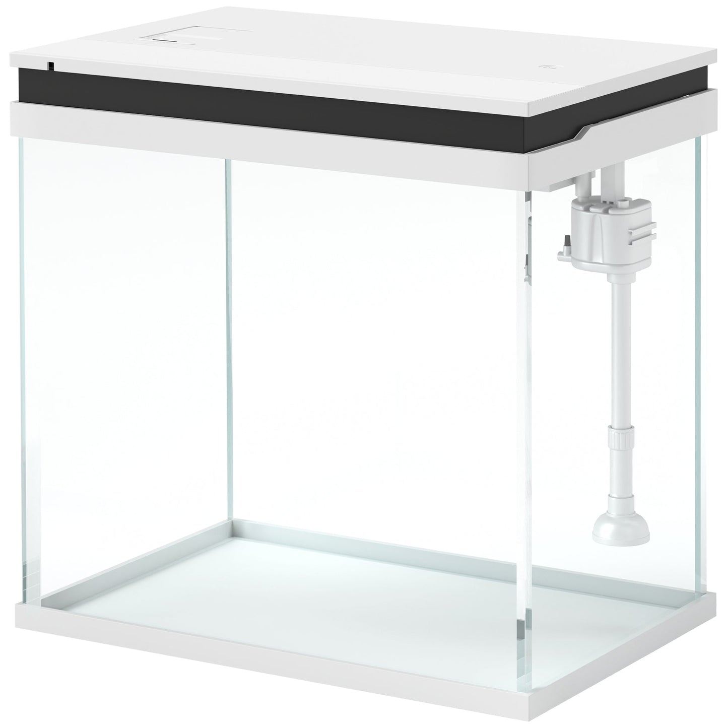 Fish Tank, 26L Glass Aquarium with Filter System, LED Lights, Water Pump, Betta Fish Tank for Goldfish, Shrimps, White