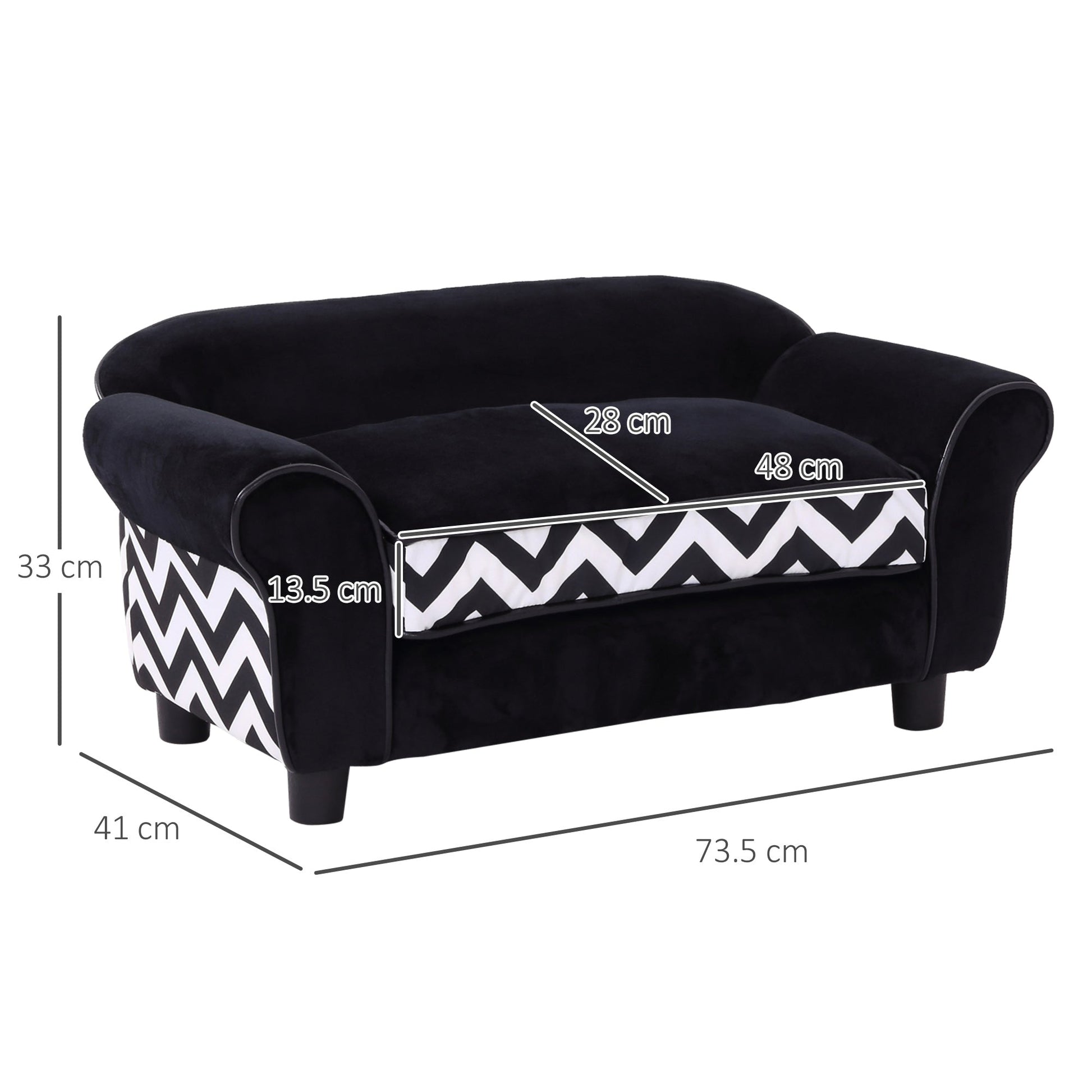 Dog Sofa Bed for XS-Sized Dogs, Cat Sofa with Soft Cushion, Pet Chair Lounge with Washable Cover, Removable Legs, Wooden Frame - Black