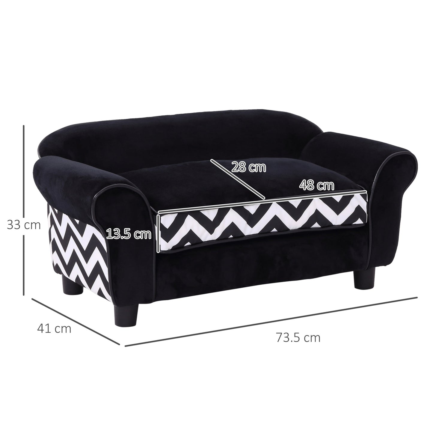 Dog Sofa Bed for XS-Sized Dogs, Cat Sofa with Soft Cushion, Pet Chair Lounge with Washable Cover, Removable Legs, Wooden Frame - Black