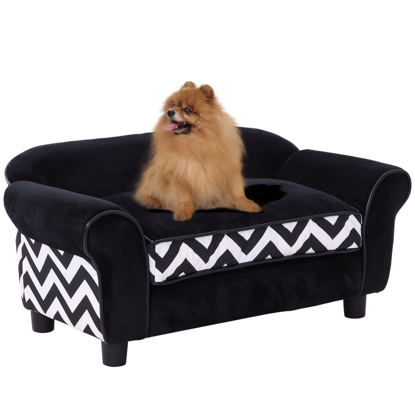 Dog Sofa Bed for XS-Sized Dogs, Cat Sofa with Soft Cushion, Pet Chair Lounge with Washable Cover, Removable Legs, Wooden Frame - Black