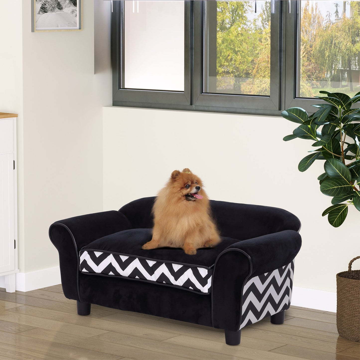Dog Sofa Bed for XS-Sized Dogs, Cat Sofa with Soft Cushion, Pet Chair Lounge with Washable Cover, Removable Legs, Wooden Frame - Black