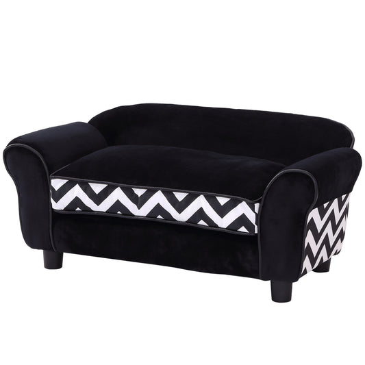 Dog Sofa Bed for XS-Sized Dogs, Cat Sofa with Soft Cushion, Pet Chair Lounge with Washable Cover, Removable Legs, Wooden Frame - Black