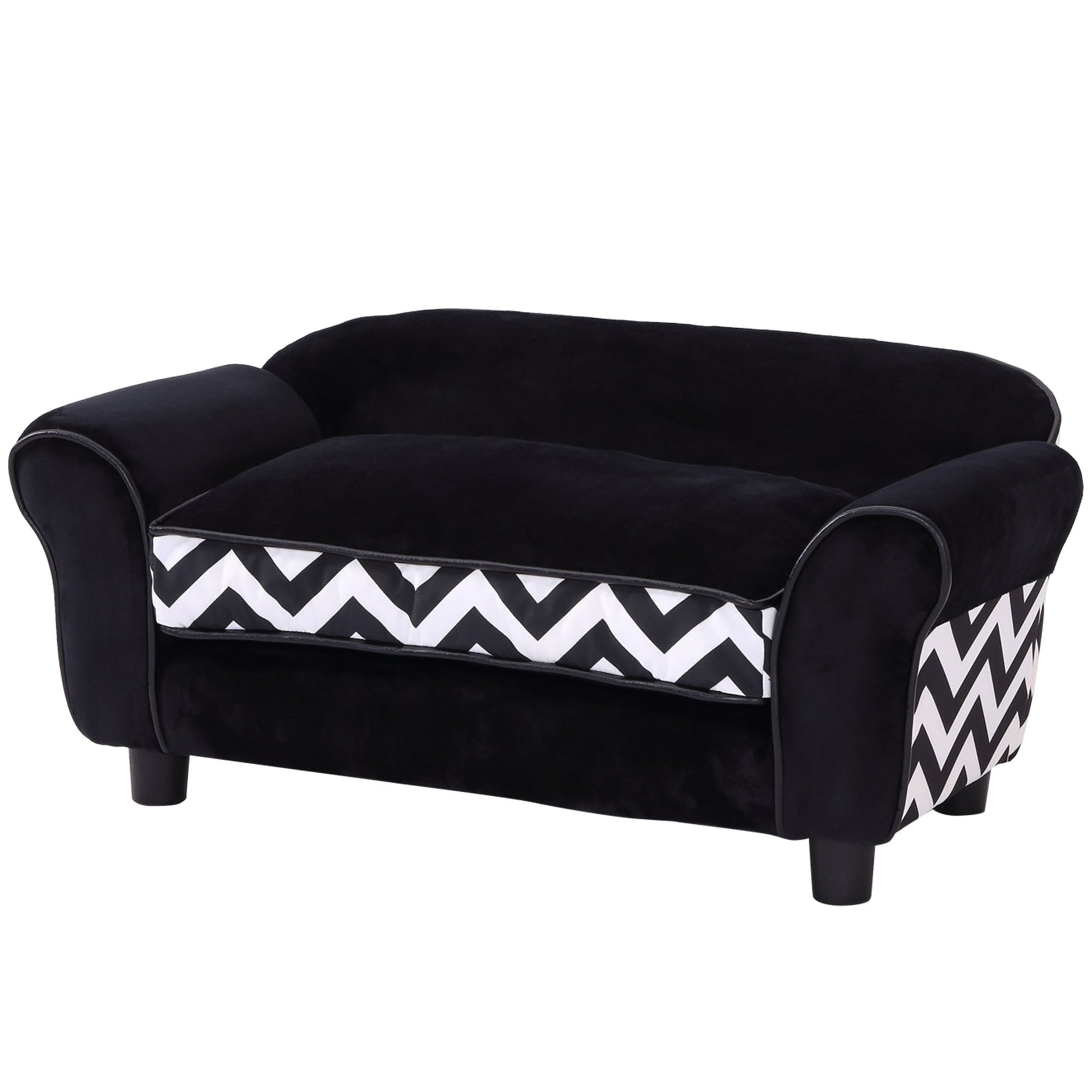 Dog Sofa Bed for XS-Sized Dogs, Cat Sofa with Soft Cushion, Pet Chair Lounge with Washable Cover, Removable Legs, Wooden Frame - Black