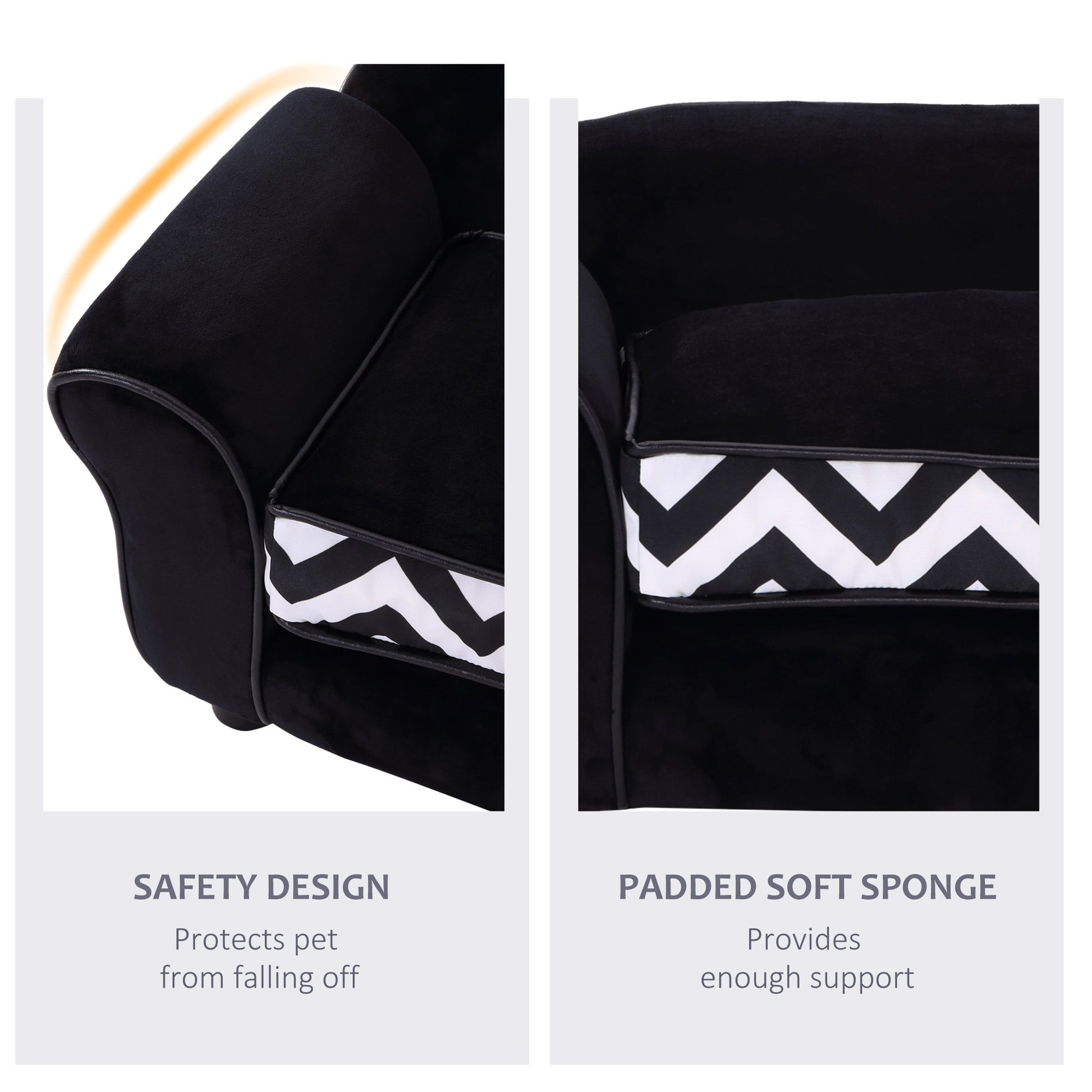 Dog Sofa Bed for XS-Sized Dogs, Cat Sofa with Soft Cushion, Pet Chair Lounge with Washable Cover, Removable Legs, Wooden Frame - Black