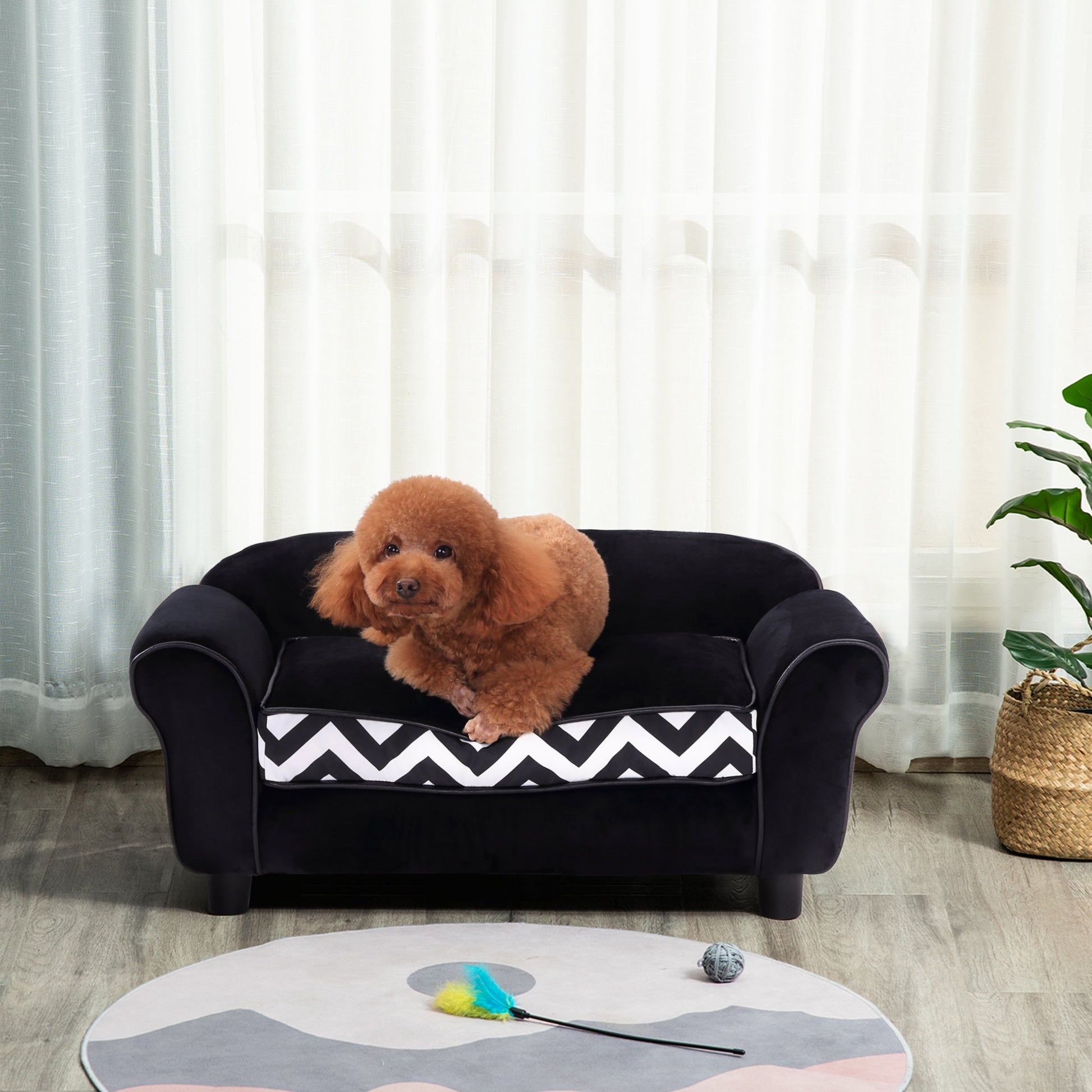 Dog Sofa Bed for XS-Sized Dogs, Cat Sofa with Soft Cushion, Pet Chair Lounge with Washable Cover, Removable Legs, Wooden Frame - Black