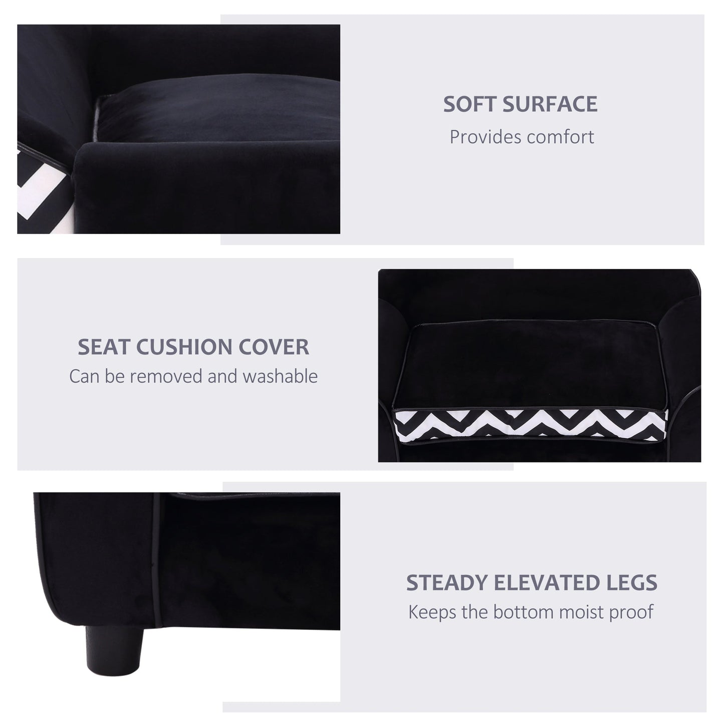 Dog Sofa Bed for XS-Sized Dogs, Cat Sofa with Soft Cushion, Pet Chair Lounge with Washable Cover, Removable Legs, Wooden Frame - Black