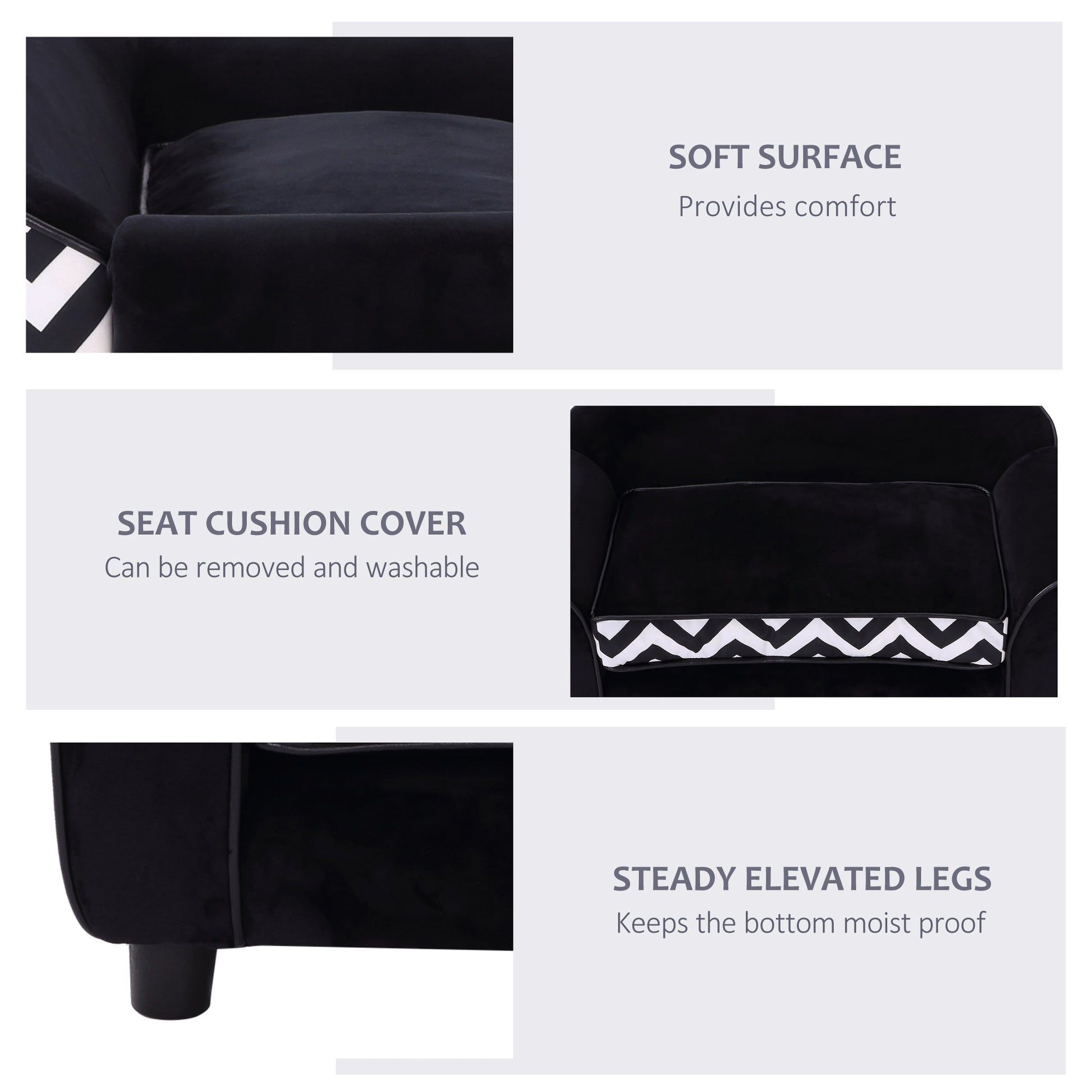 Dog Sofa Bed for XS-Sized Dogs, Cat Sofa with Soft Cushion, Pet Chair Lounge with Washable Cover, Removable Legs, Wooden Frame - Black