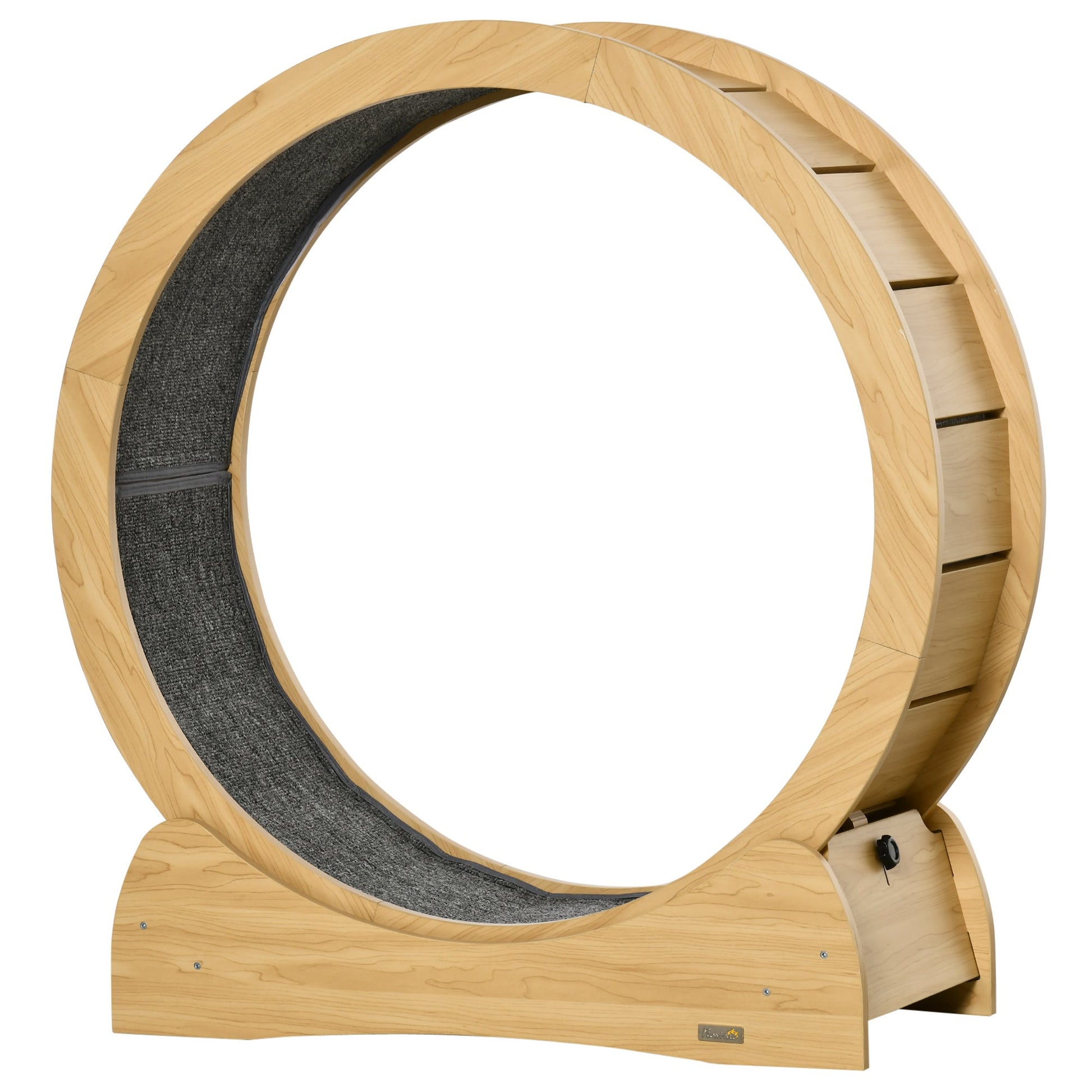 Cat Treadmill, Cat Exercise Wheel, 30 inch Kitten Running Wheel with Brake, Carpeted Runway for Exercise - Natural Wood Finish