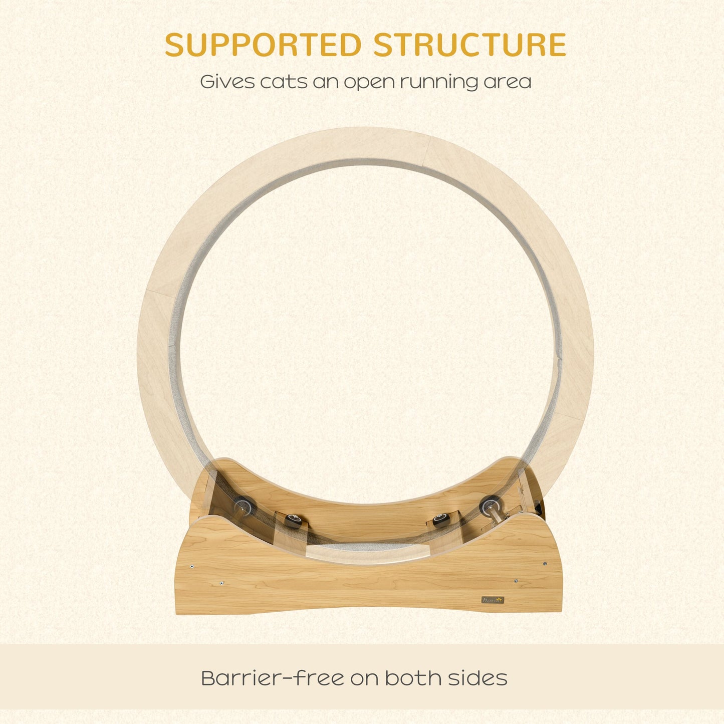 Cat Treadmill, Cat Exercise Wheel, 30 inch Kitten Running Wheel with Brake, Carpeted Runway for Exercise - Natural Wood Finish