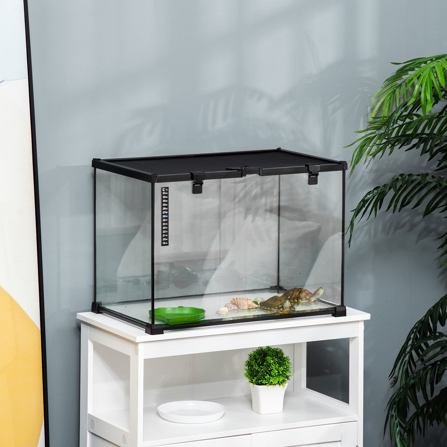 Glass Reptile Terrarium Insect Breeding Tank Vivarium Habitats with Thermometer for Lizards, Horned Frogs, Snakes, Spiders - Large 50 x 30 x 35cm