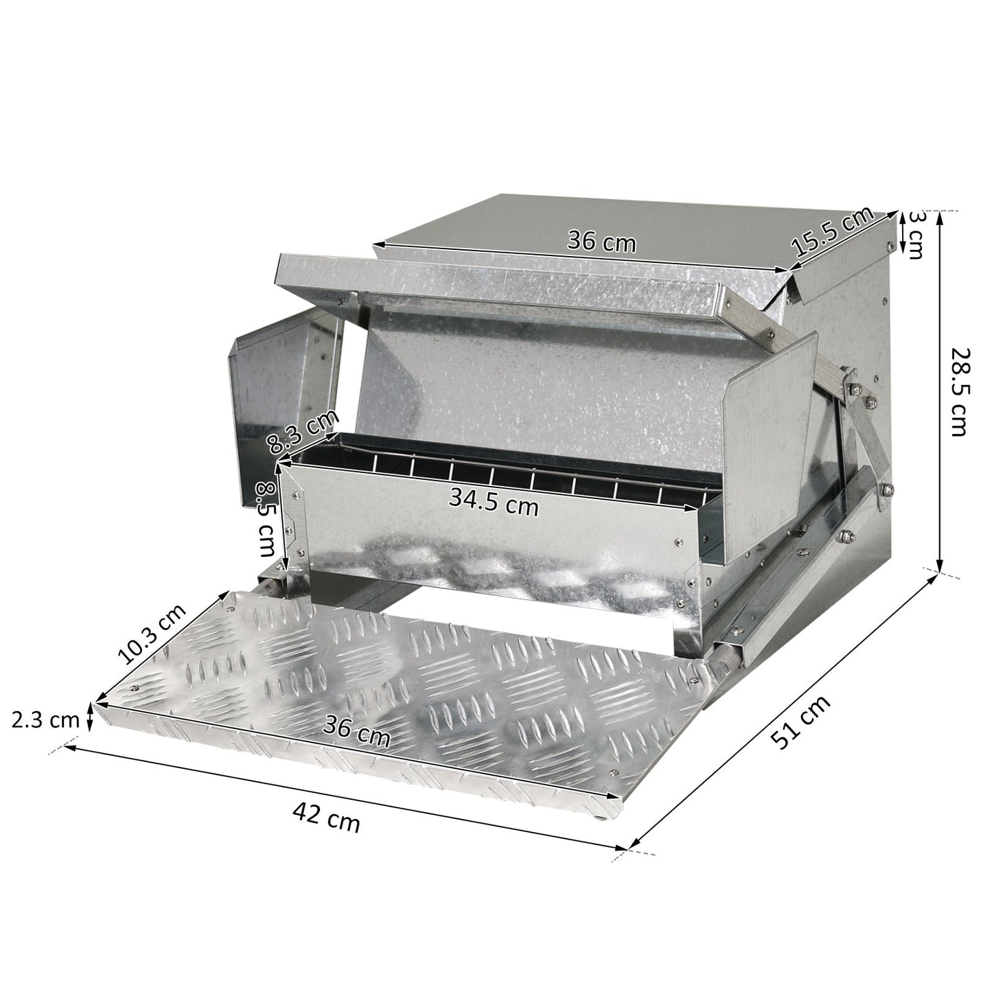 11.5KG Automatic Chicken Poultry Feeder Rat Proof Treadle Self Opening with Galvanized Steel and Aluminium