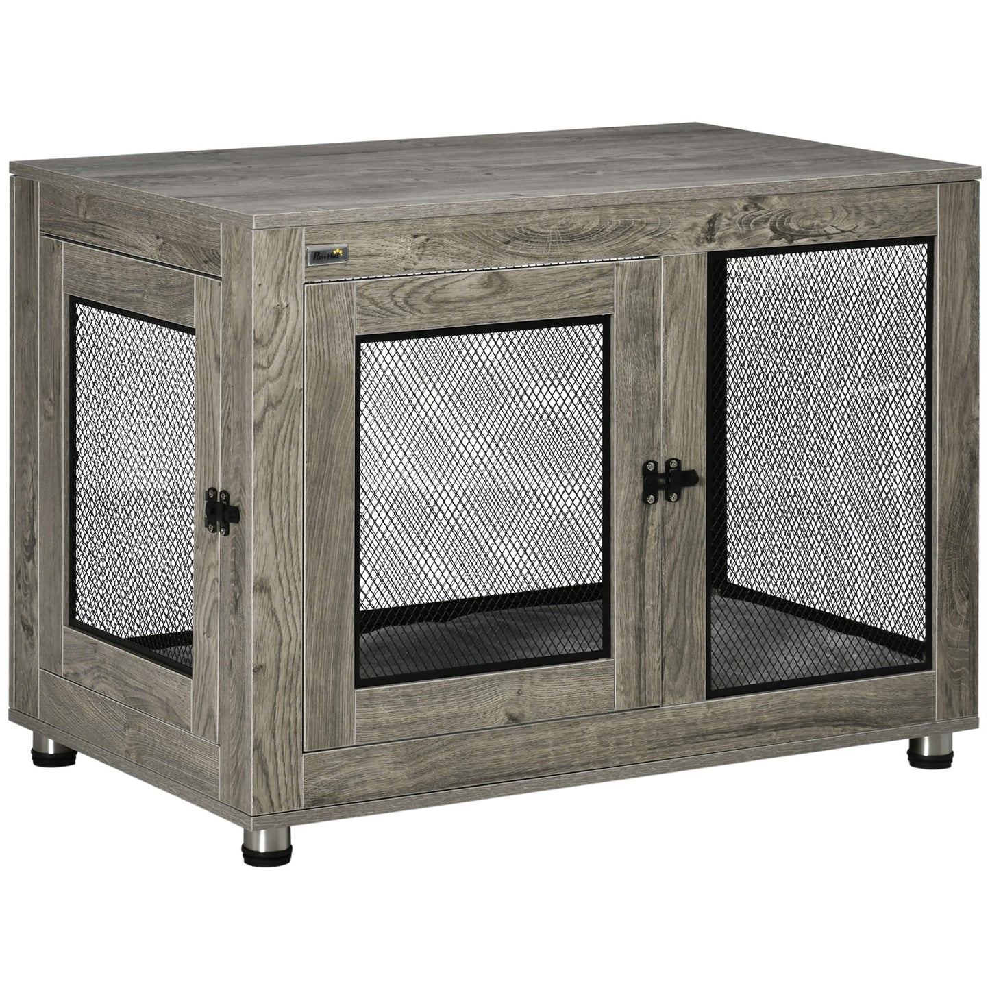 Dog Crate Furniture End Table w/ Soft Washable Cushion, Two Doors, Indoor Pet Kennel for Small Medium Large Dogs w/ Wire Mesh, Grey