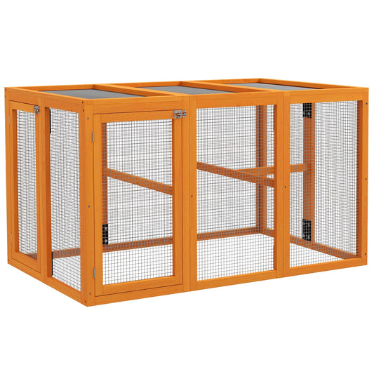 Wooden Chicken Run Hen Coop House Combinable Design Outdoor Use with Perches, for 1-3 Chickens, Ducks, 140 x 84 x 80cm