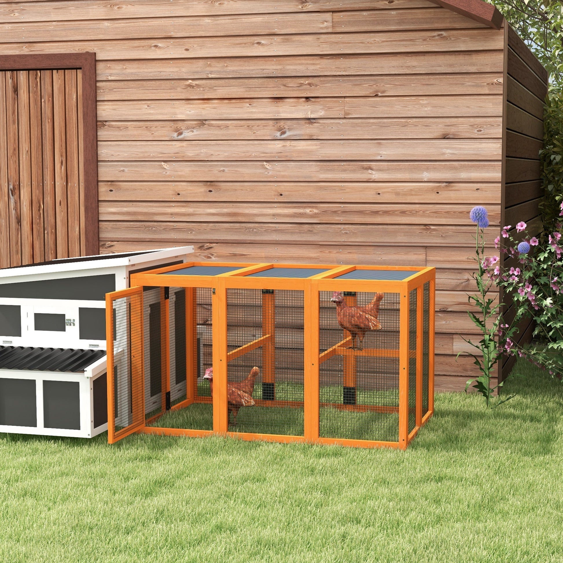 Wooden Chicken Run Hen Coop House Combinable Design Outdoor Use with Perches, for 1-3 Chickens, Ducks, 140 x 84 x 80cm