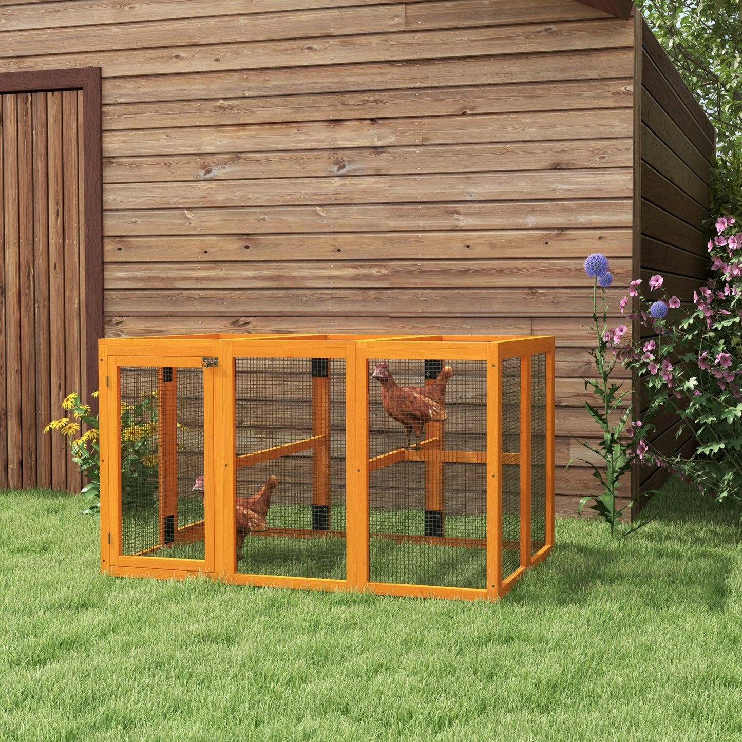 Wooden Chicken Run Hen Coop House Combinable Design Outdoor Use with Perches, for 1-3 Chickens, Ducks, 140 x 84 x 80cm