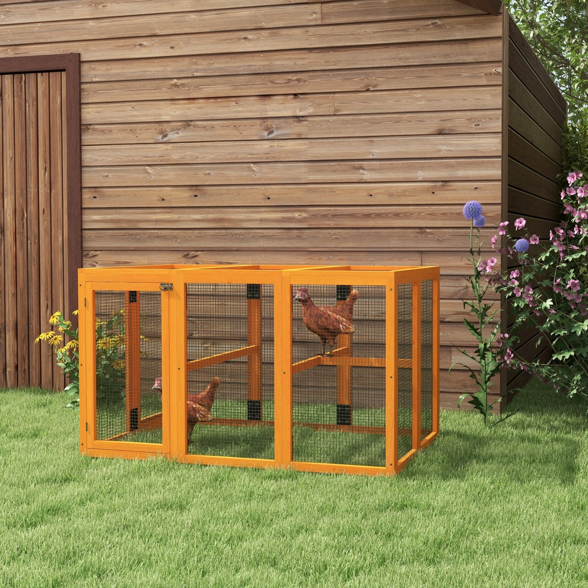 Wooden Chicken Run Hen Coop House Combinable Design Outdoor Use with Perches, for 1-3 Chickens, Ducks, 140 x 84 x 80cm