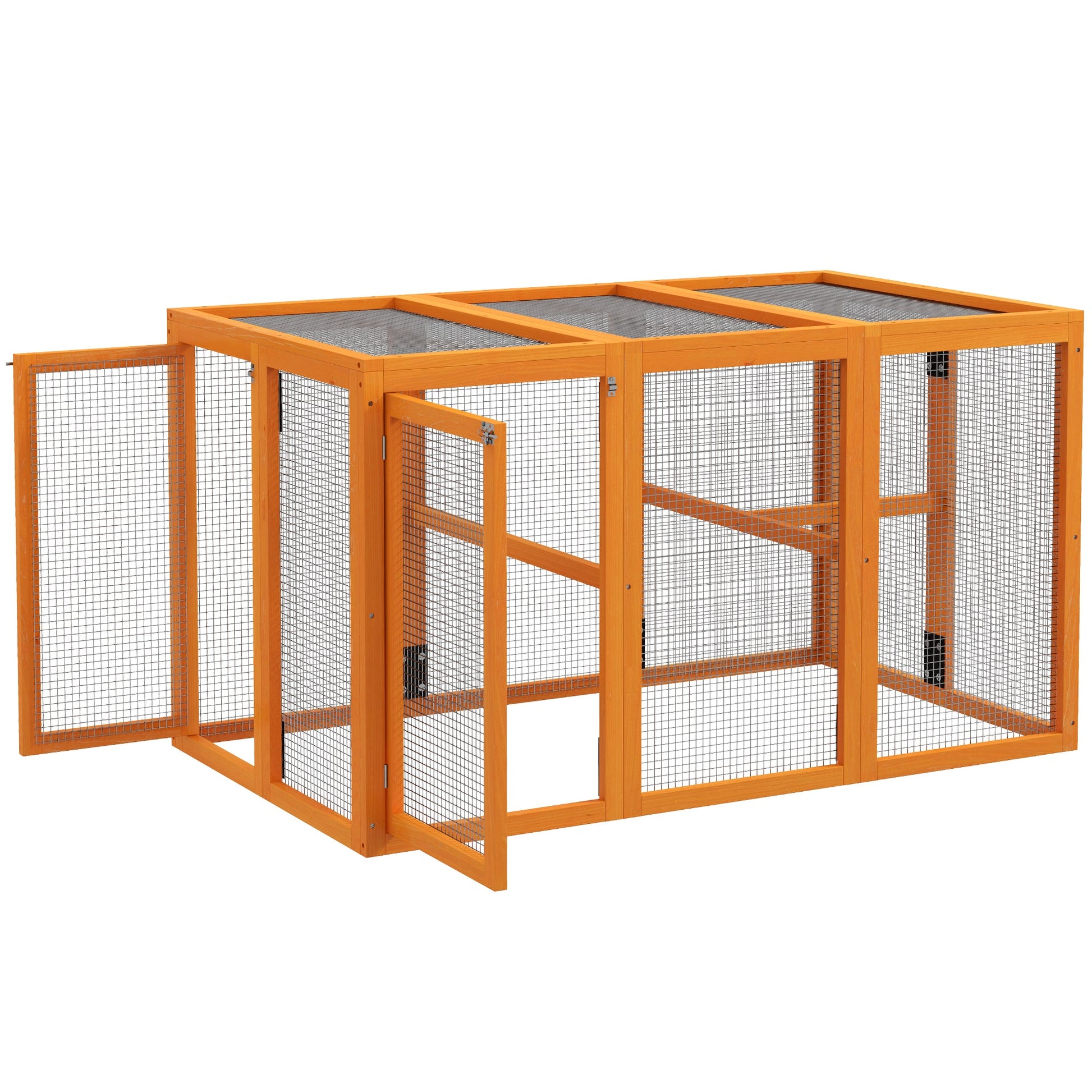 Wooden Chicken Run Hen Coop House Combinable Design Outdoor Use with Perches, for 1-3 Chickens, Ducks, 140 x 84 x 80cm