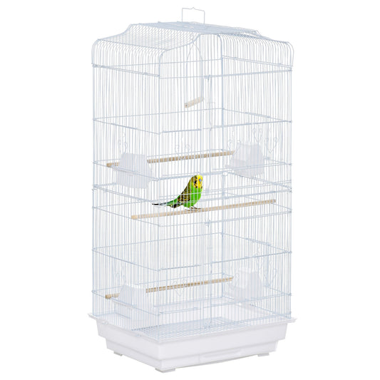 Bird Cage with Perches, Food Bowls, Swing, Parrot Cage for Budgie, Parakeet, Small Bird, 46.5 x 35.5 x 92cm, White