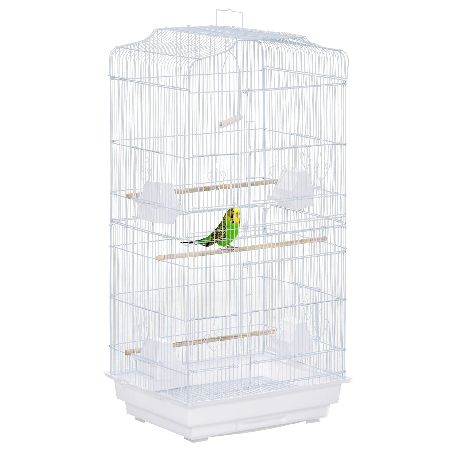 Bird Cage with Perches, Food Bowls, Swing, Parrot Cage for Budgie, Parakeet, Small Bird, 46.5 x 35.5 x 92cm, White
