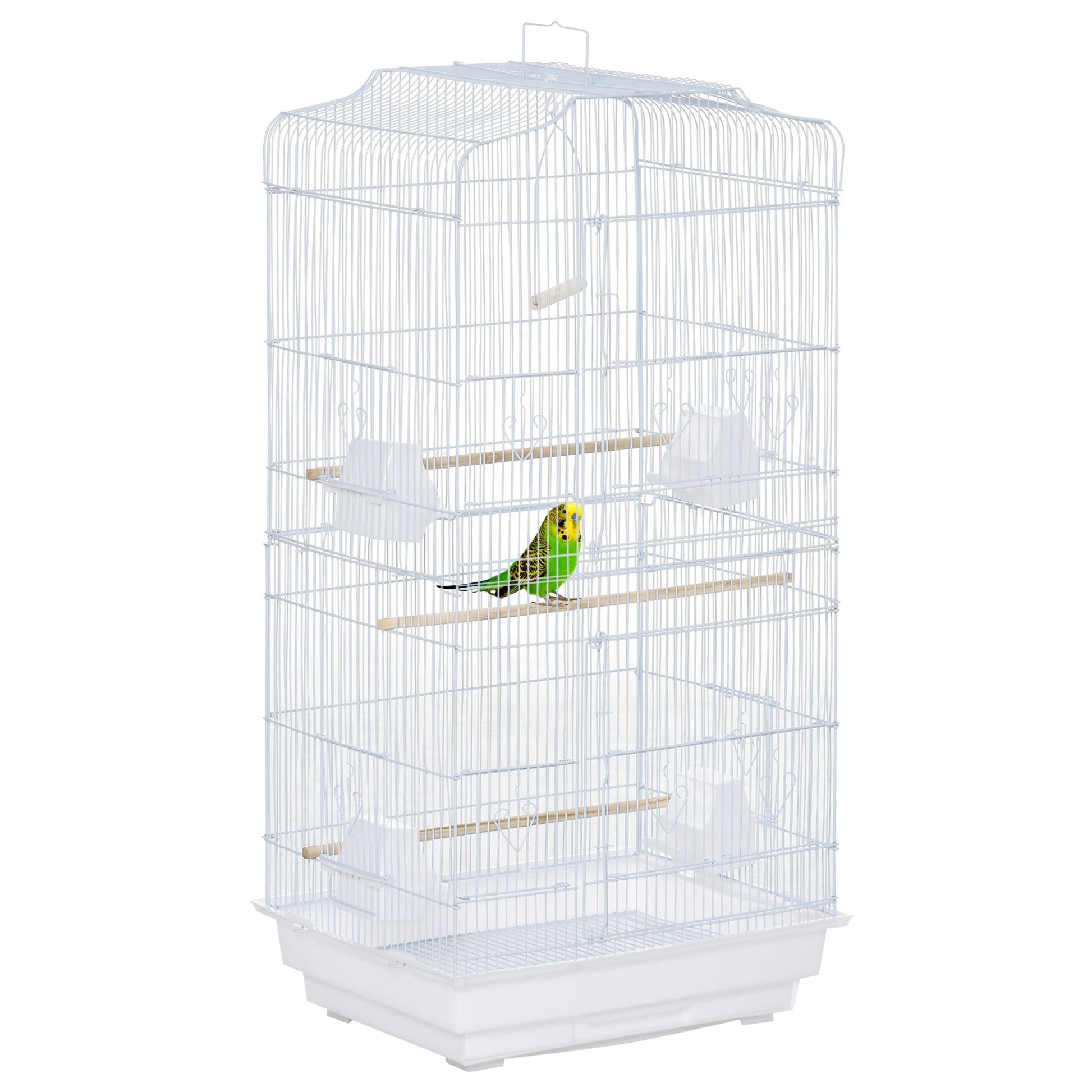 Bird Cage with Perches, Food Bowls, Swing, Parrot Cage for Budgie, Parakeet, Small Bird, 46.5 x 35.5 x 92cm, White