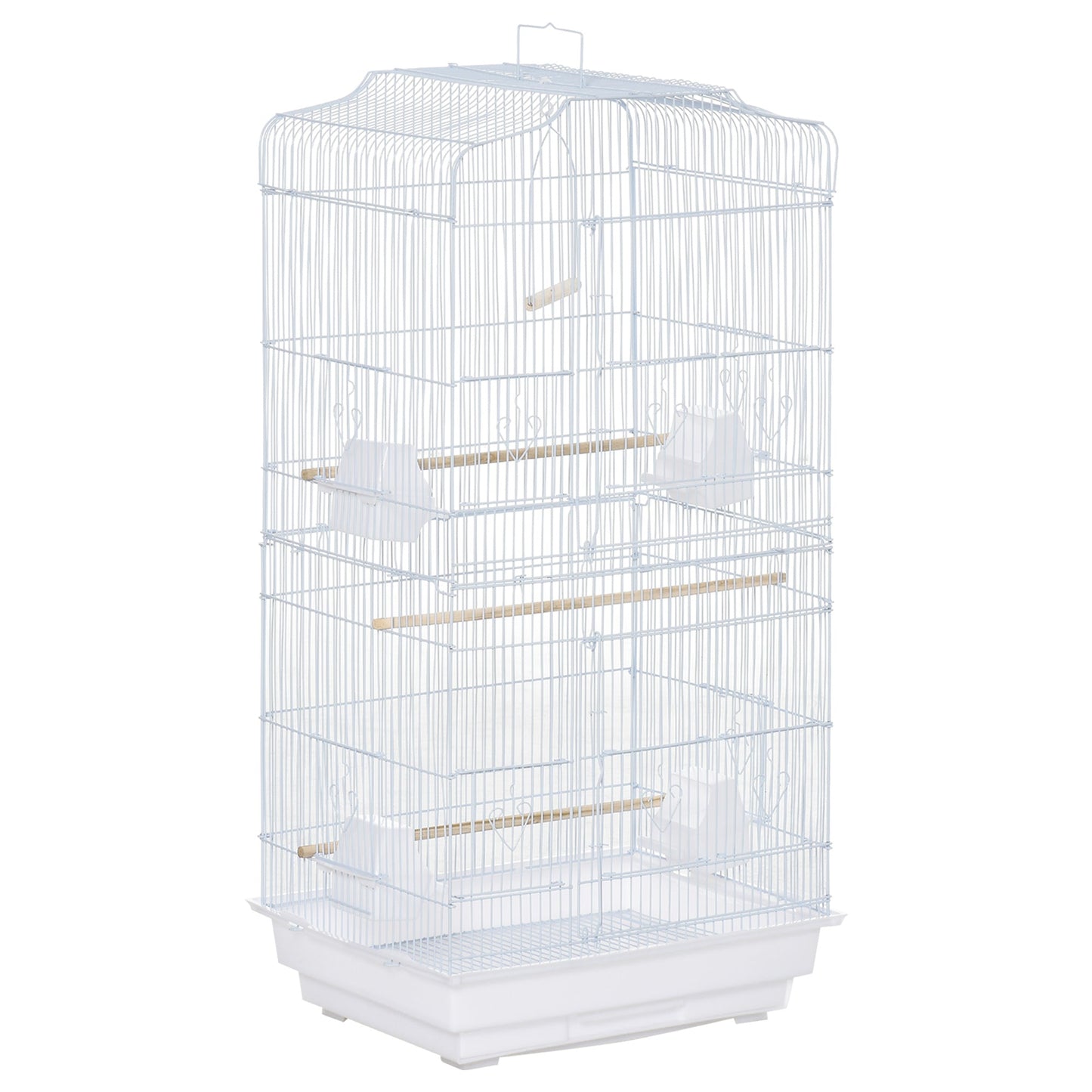 Bird Cage with Perches, Food Bowls, Swing, Parrot Cage for Budgie, Parakeet, Small Bird, 46.5 x 35.5 x 92cm, White