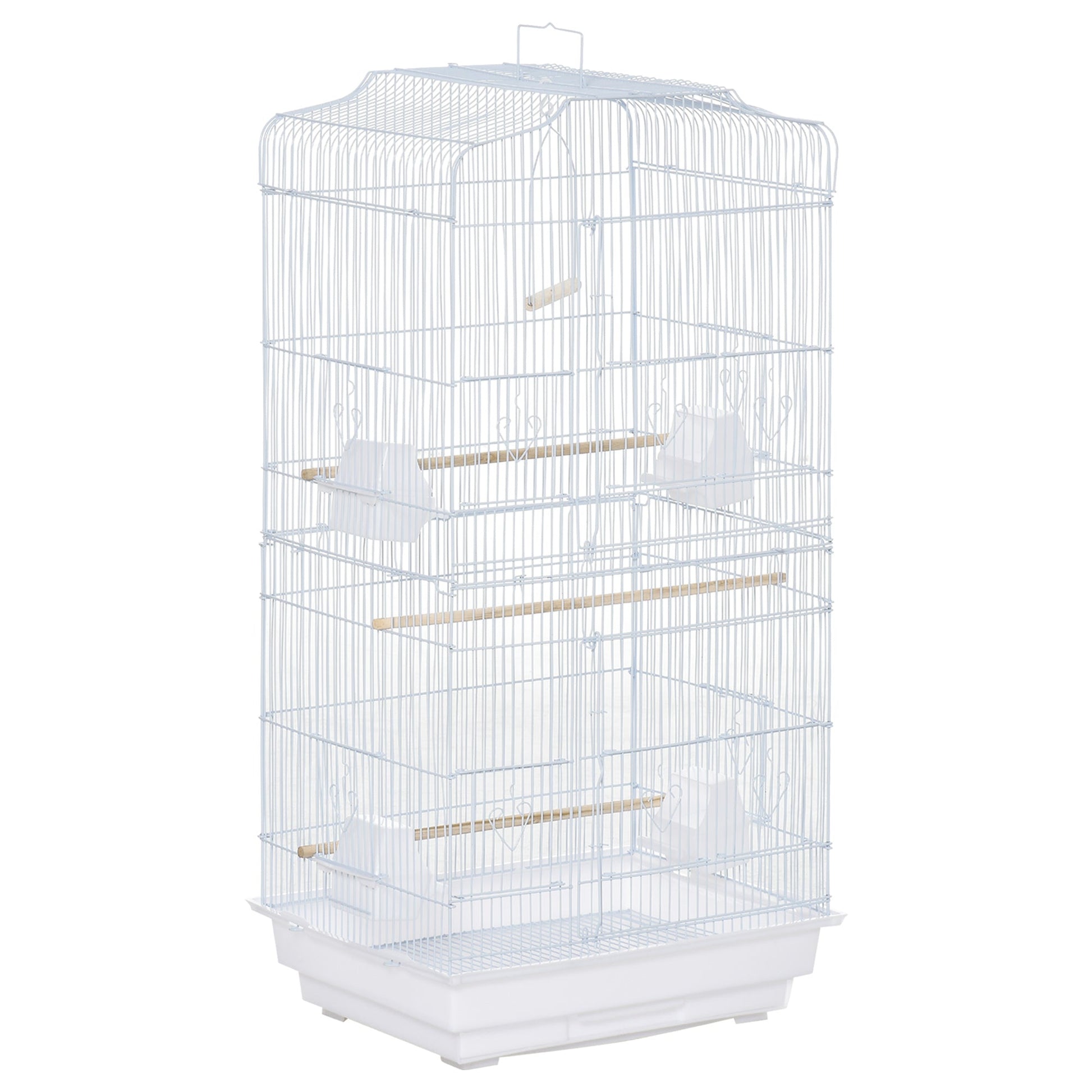 Bird Cage with Perches, Food Bowls, Swing, Parrot Cage for Budgie, Parakeet, Small Bird, 46.5 x 35.5 x 92cm, White