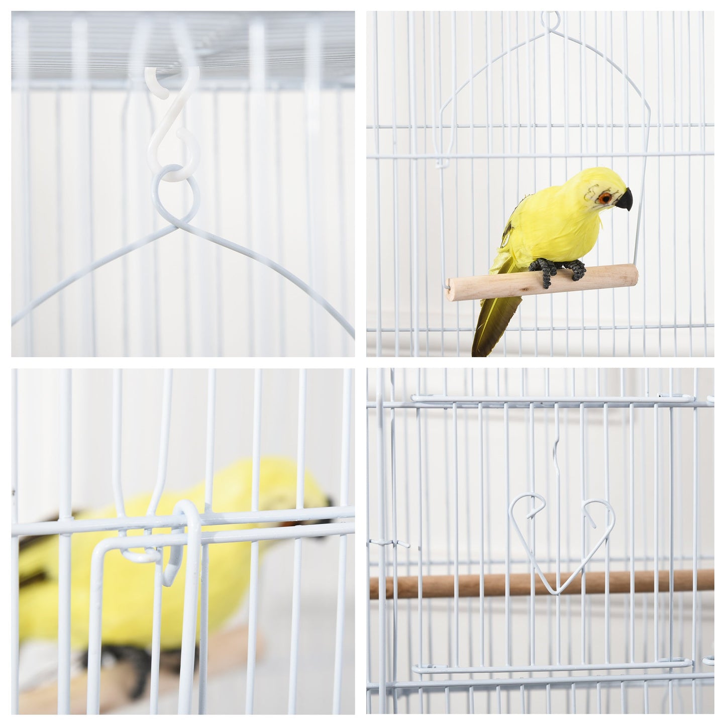 Bird Cage with Perches, Food Bowls, Swing, Parrot Cage for Budgie, Parakeet, Small Bird, 46.5 x 35.5 x 92cm, White