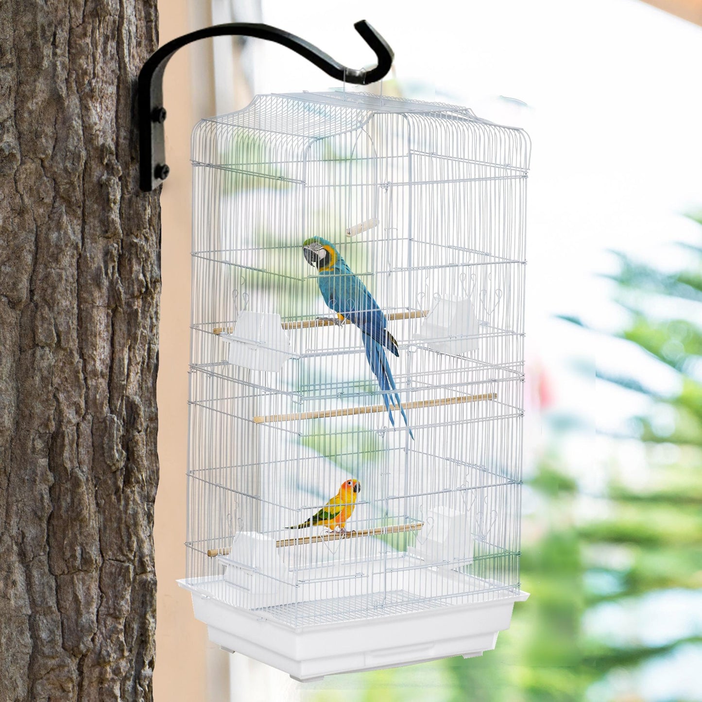 Bird Cage with Perches, Food Bowls, Swing, Parrot Cage for Budgie, Parakeet, Small Bird, 46.5 x 35.5 x 92cm, White
