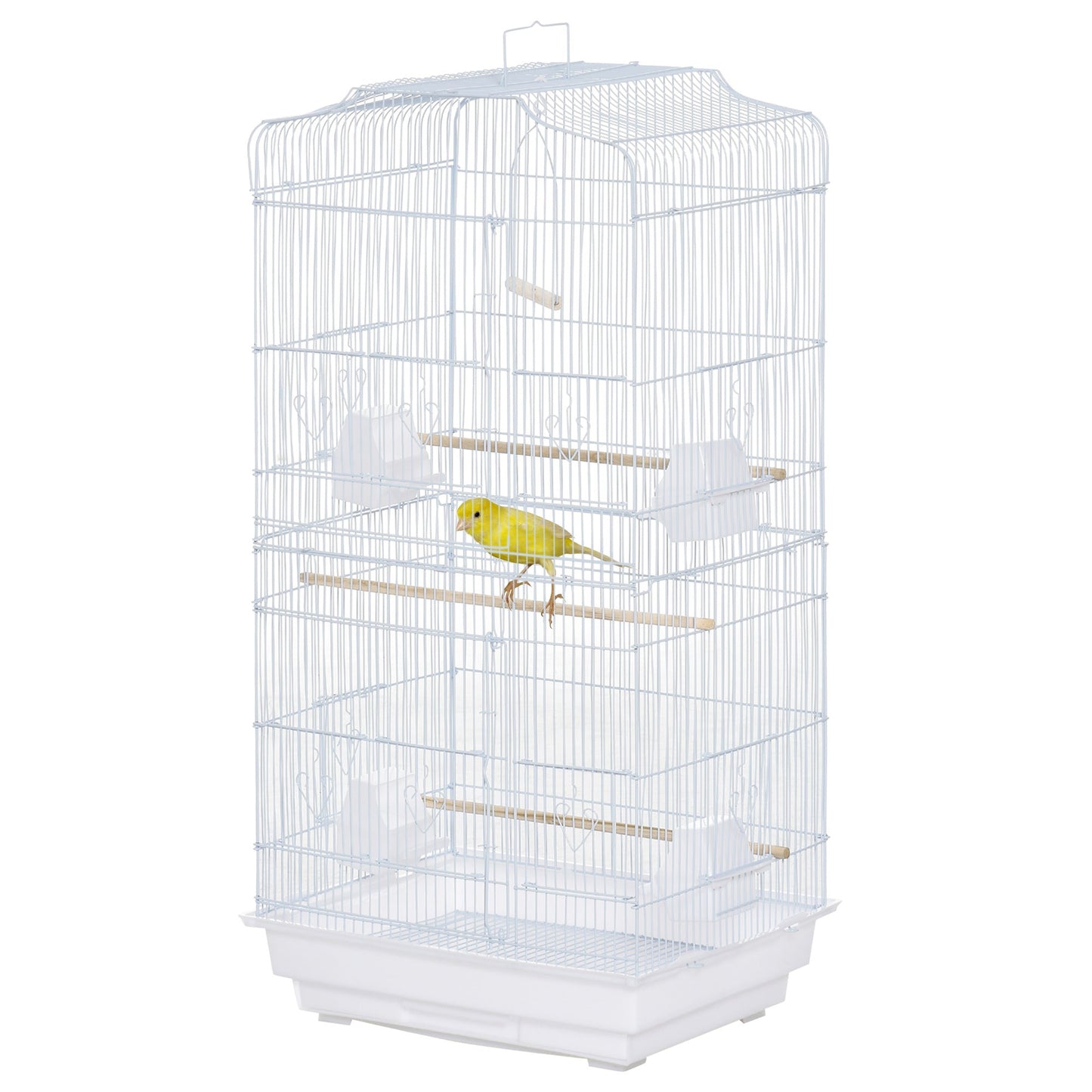 Bird Cage with Perches, Food Bowls, Swing, Parrot Cage for Budgie, Parakeet, Small Bird, 46.5 x 35.5 x 92cm, White