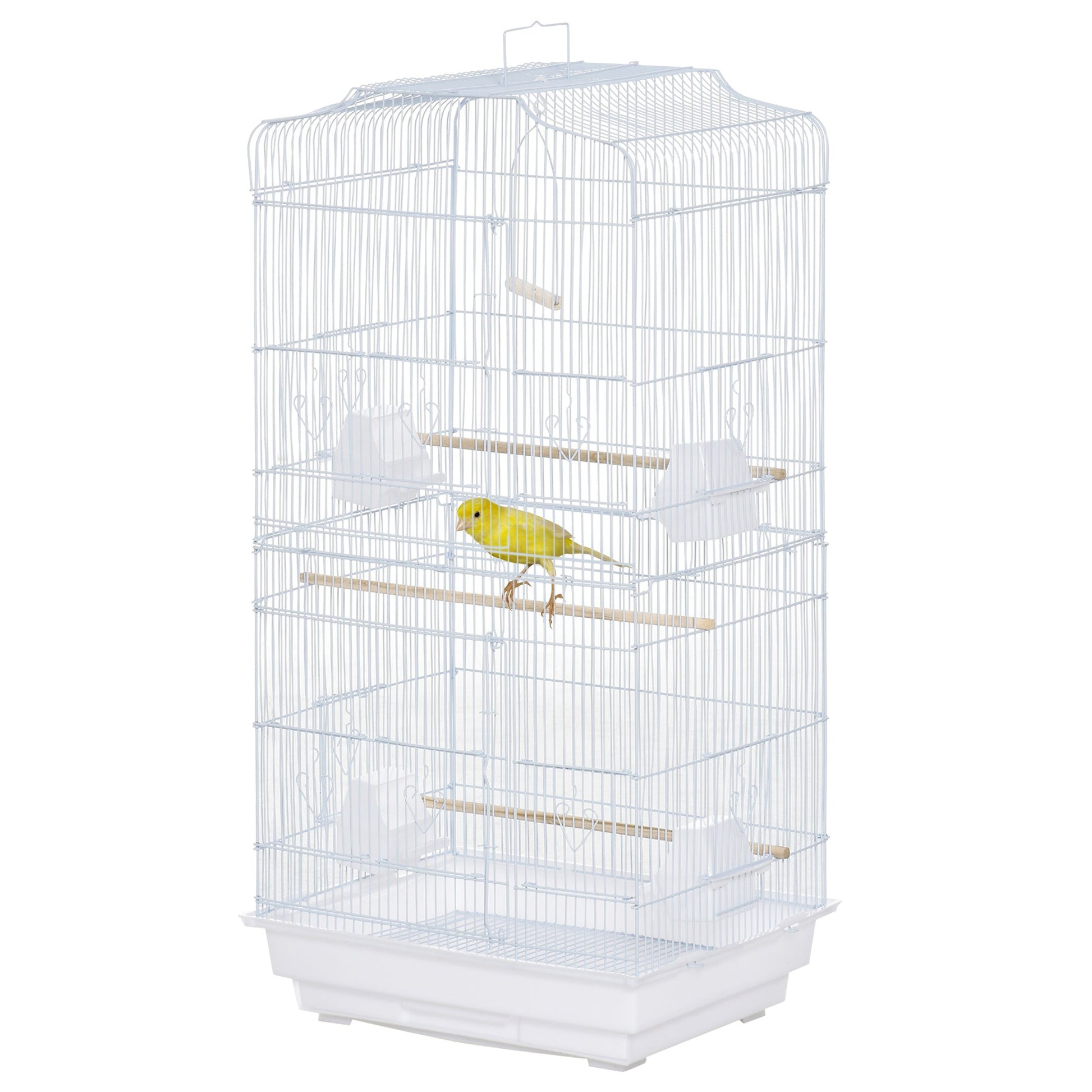 Bird Cage with Perches, Food Bowls, Swing, Parrot Cage for Budgie, Parakeet, Small Bird, 46.5 x 35.5 x 92cm, White