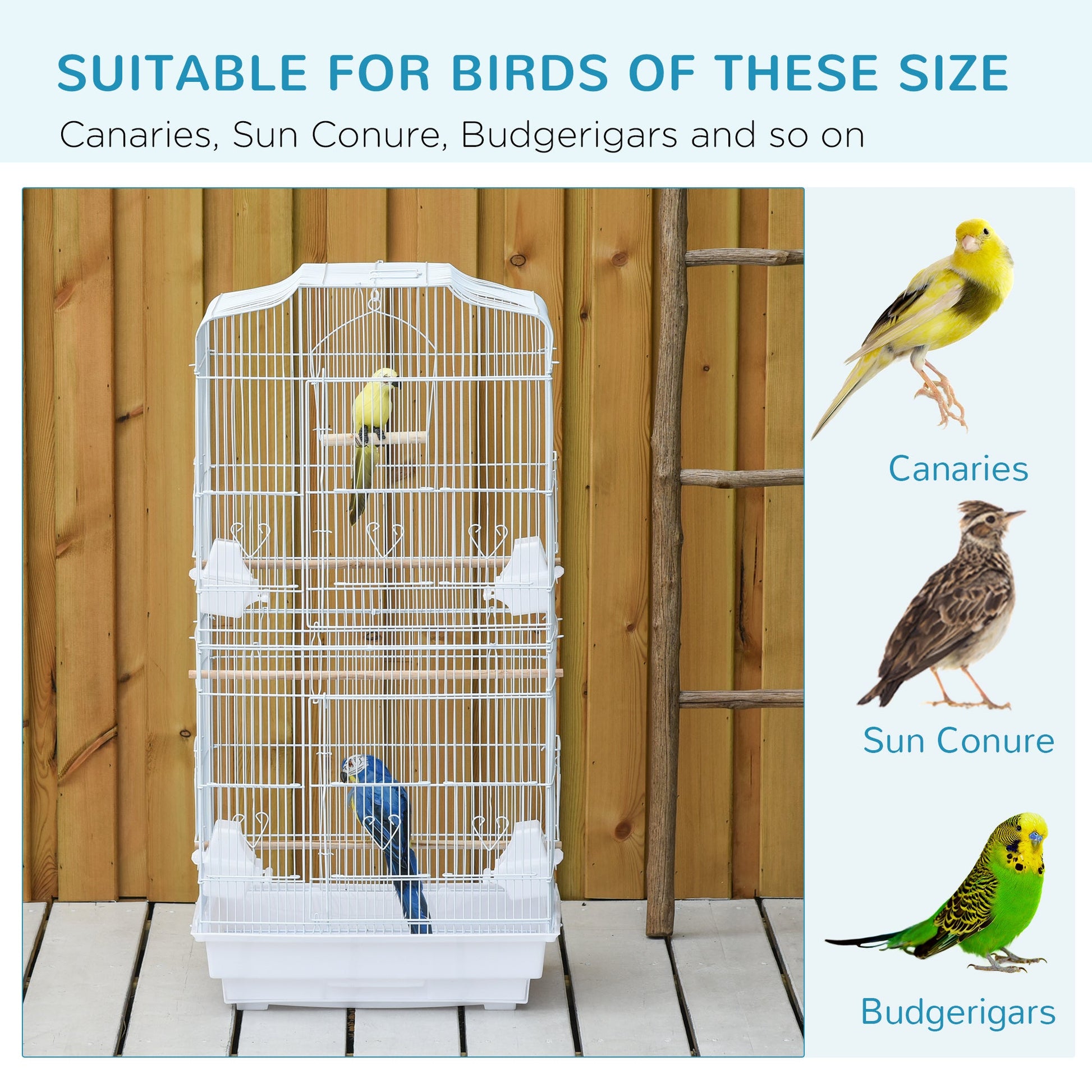 Bird Cage with Perches, Food Bowls, Swing, Parrot Cage for Budgie, Parakeet, Small Bird, 46.5 x 35.5 x 92cm, White