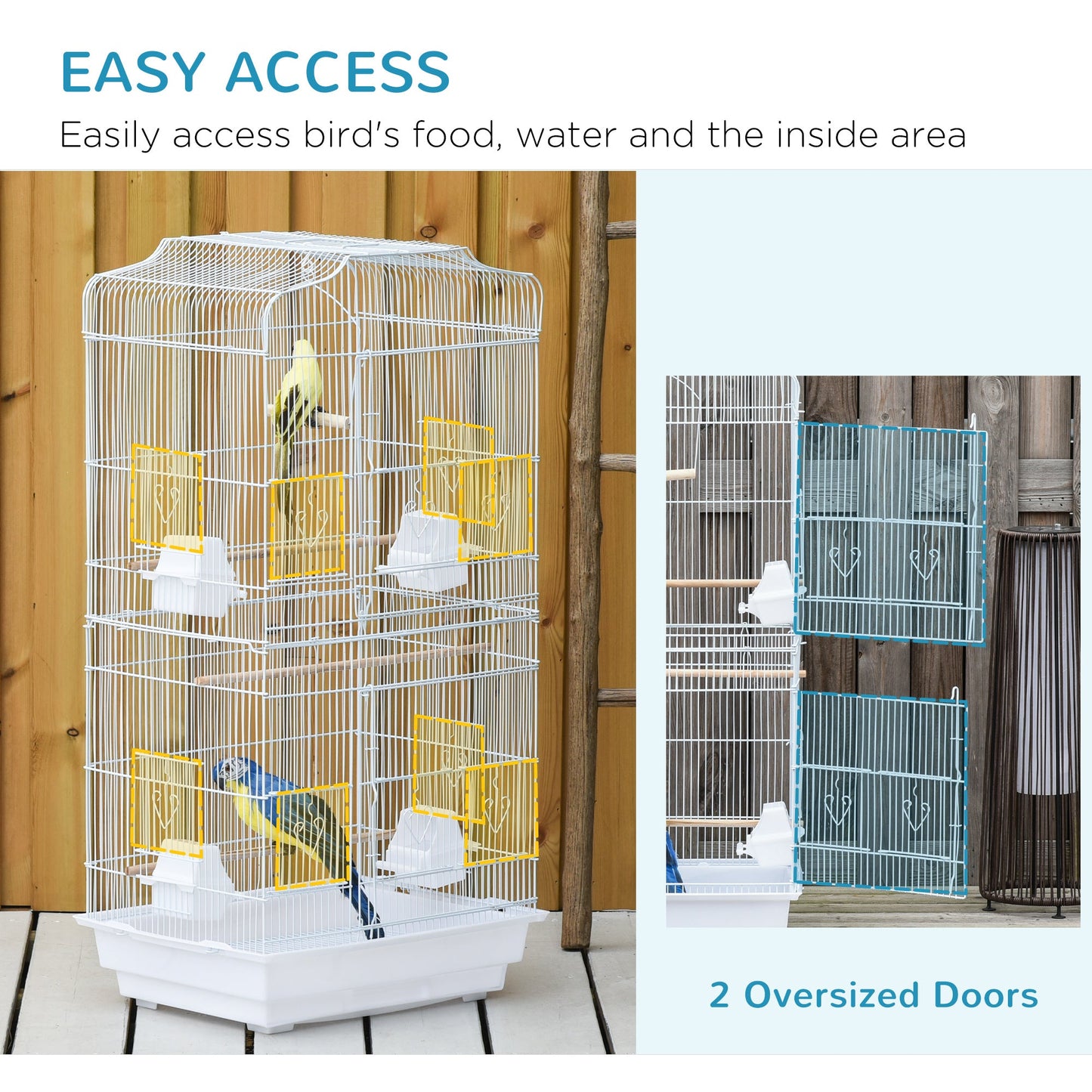 Bird Cage with Perches, Food Bowls, Swing, Parrot Cage for Budgie, Parakeet, Small Bird, 46.5 x 35.5 x 92cm, White